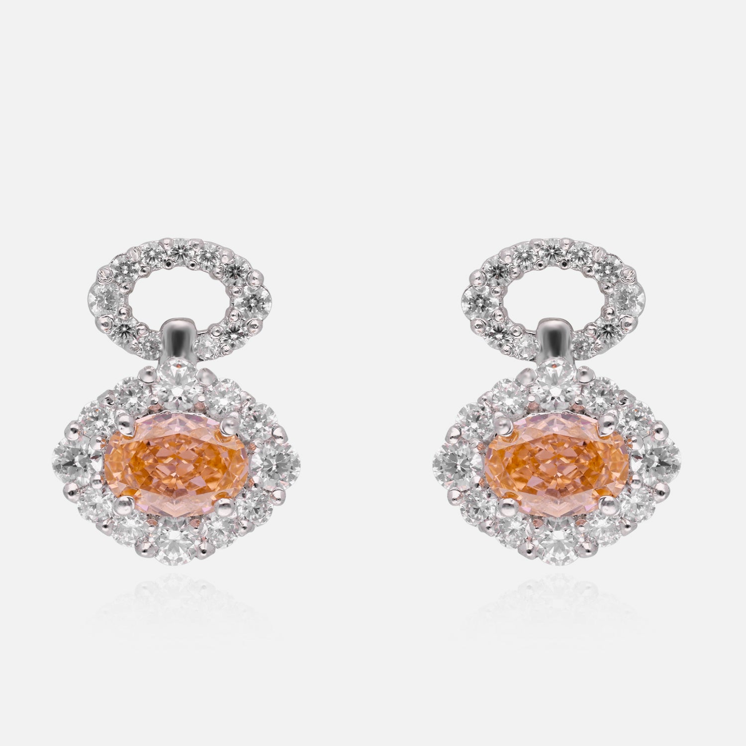Sterling Silver Halo Earrings with Sapphire Blue, Sunset Orange & Sunshine Yellow Gemstones | SKU : 0022195883, 0022194497, 0003904244