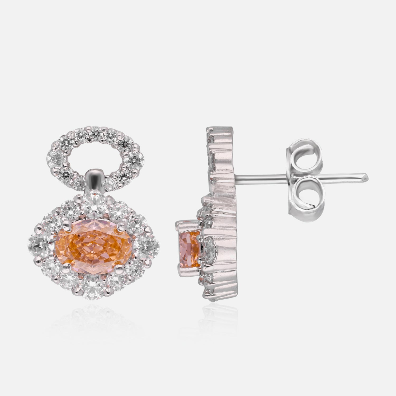 Sterling Silver Halo Earrings with Sapphire Blue, Sunset Orange & Sunshine Yellow Gemstones | SKU : 0022195883, 0022194497, 0003904244