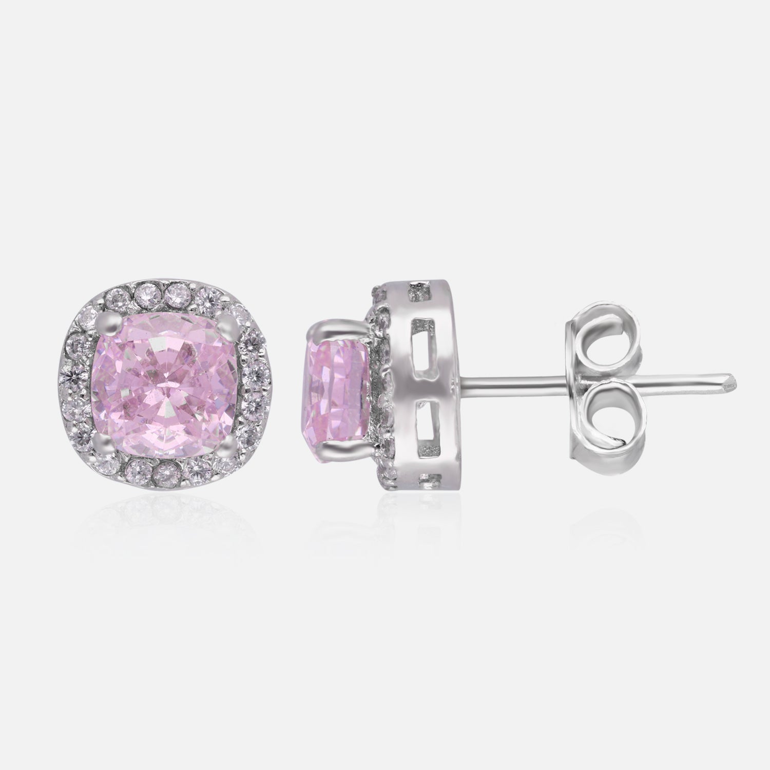 Sterling Silver Cushion-Cut Halo Earrings (Green, Pink & Yellow Variants) | SKU : 0022195937, 0022194541, 0003904299