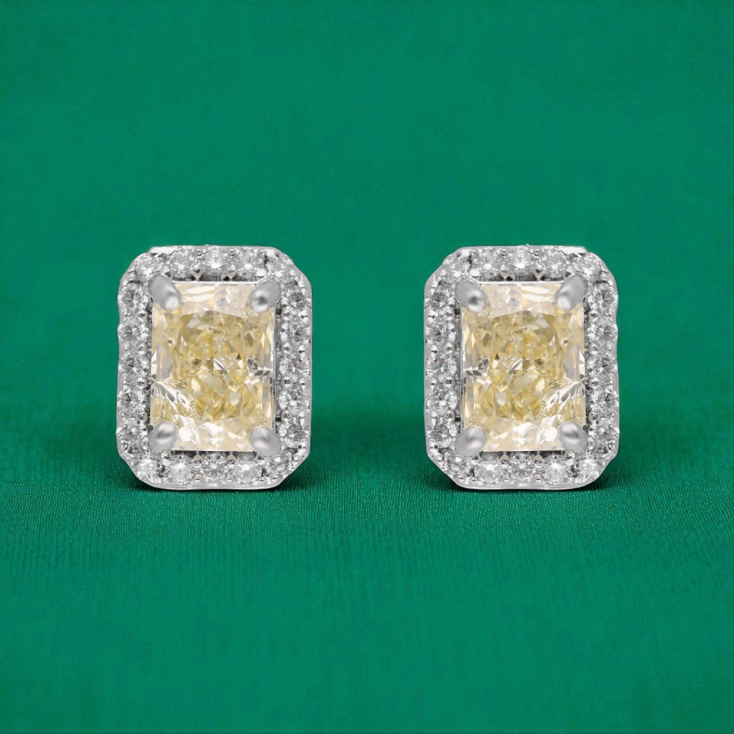 Sterling Silver Radiant-Cut Halo Earrings (Pink, Yellow & Blue Variants) | SKU : 0022195944, 0022194558, 0003904305