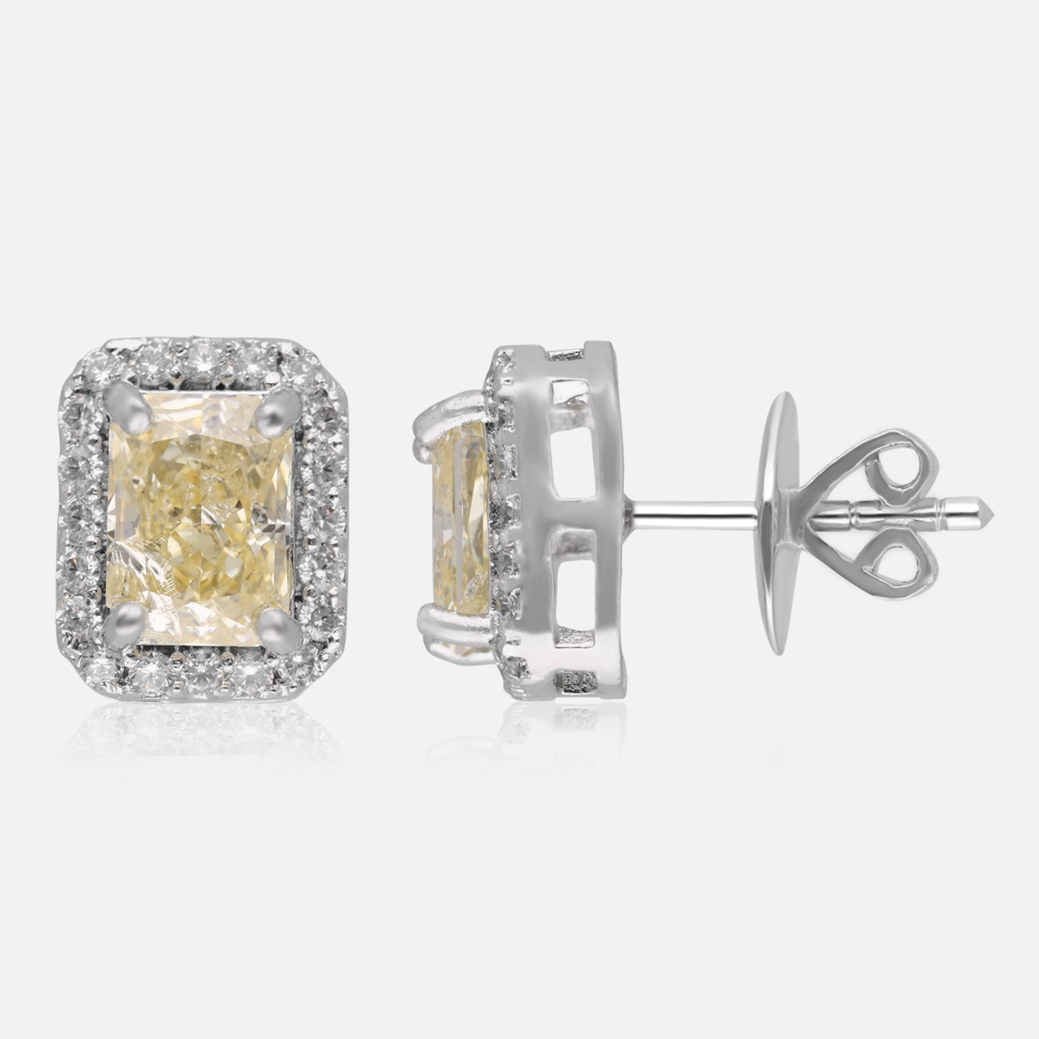 Sterling Silver Radiant-Cut Halo Earrings (Pink, Yellow & Blue Variants) | SKU : 0022195944, 0022194558, 0003904305