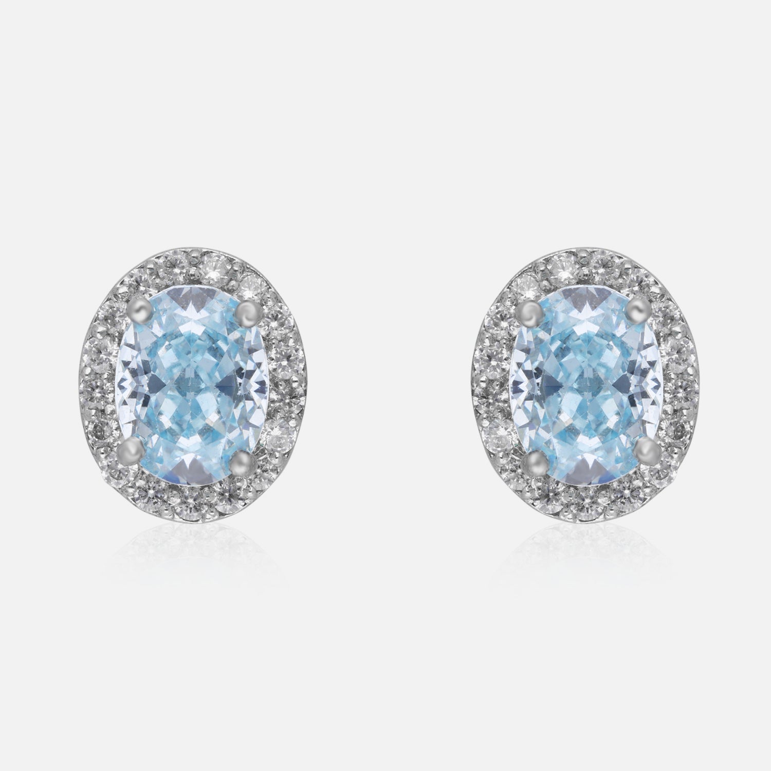 Sterling Silver Oval Halo Stud Earrings – Pink, Blue & Yellow Variants | SKU : 0022196026, 0022194633, 0003904381