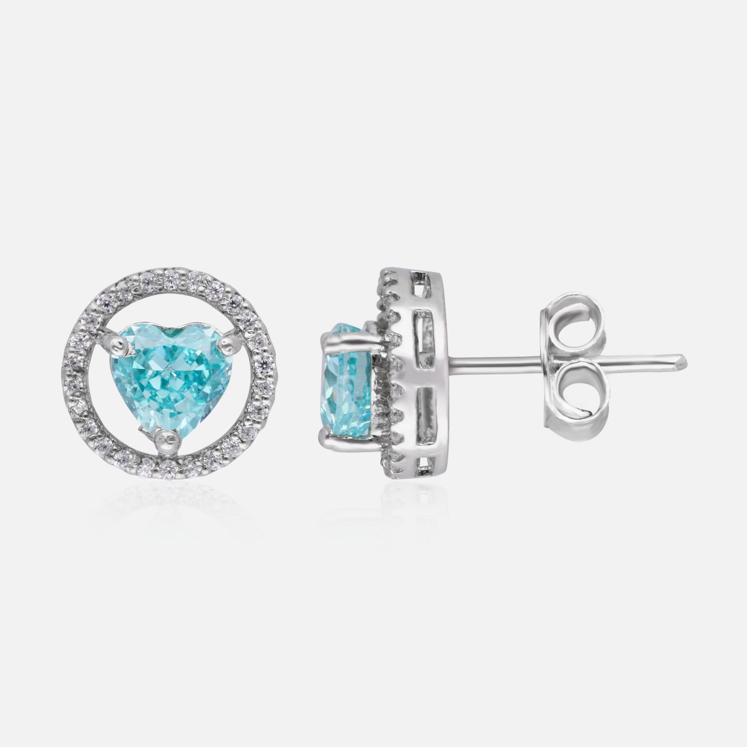 Eternal Love – Heart-Shaped Halo Gemstone Stud Earrings | SKU : 0022196057, 0022194664, 0003904411