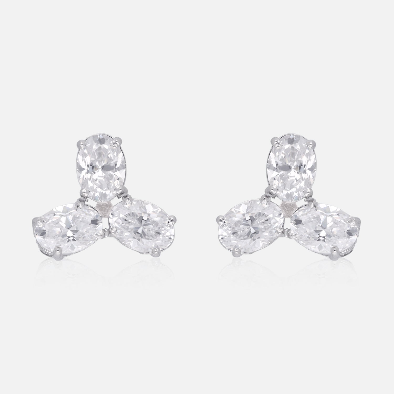 Trilight Elegance – Three-Stone Stud Earrings | SKU : 0022196064, 0022194671, 0003904428