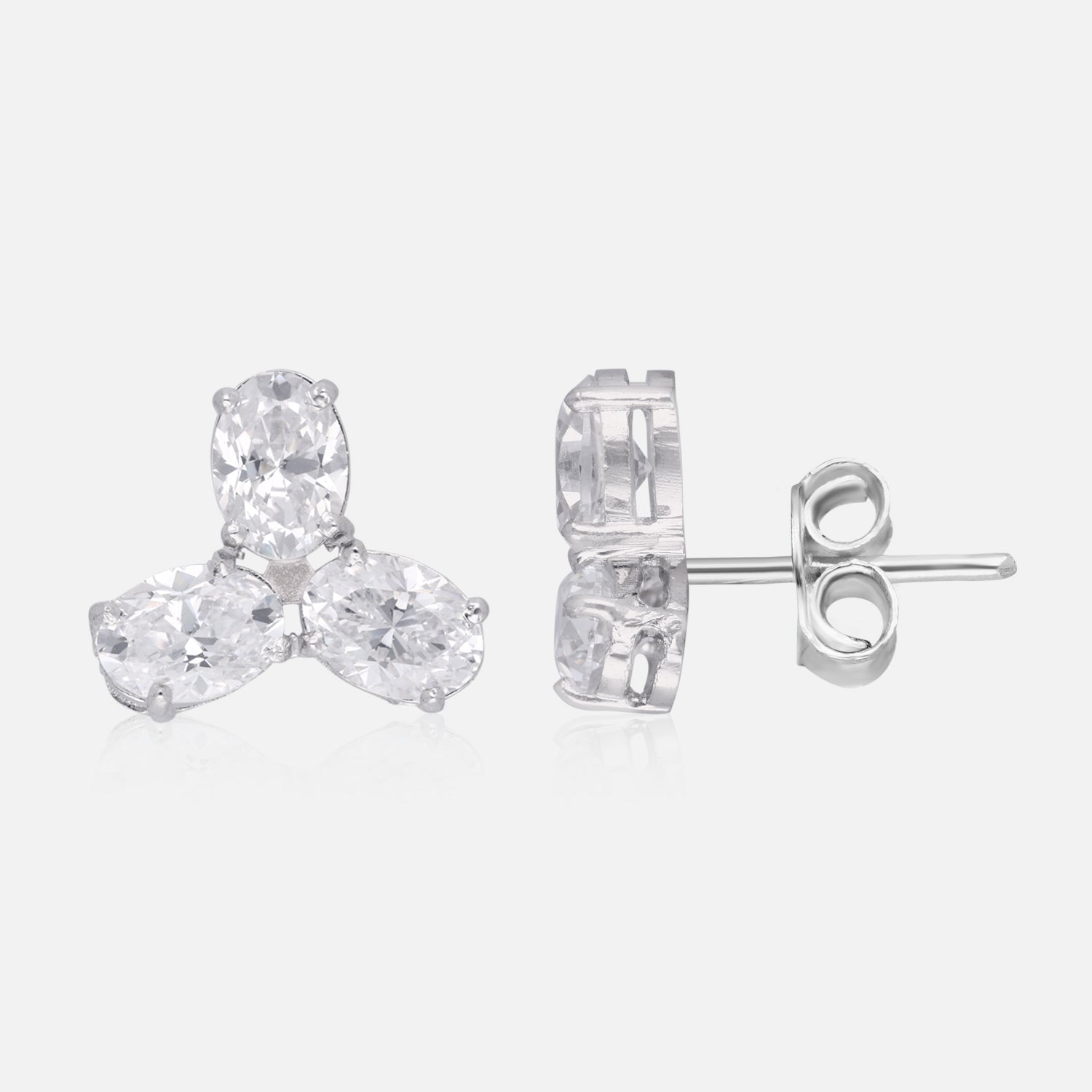 Trilight Elegance – Three-Stone Stud Earrings | SKU : 0022196064, 0022194671, 0003904428
