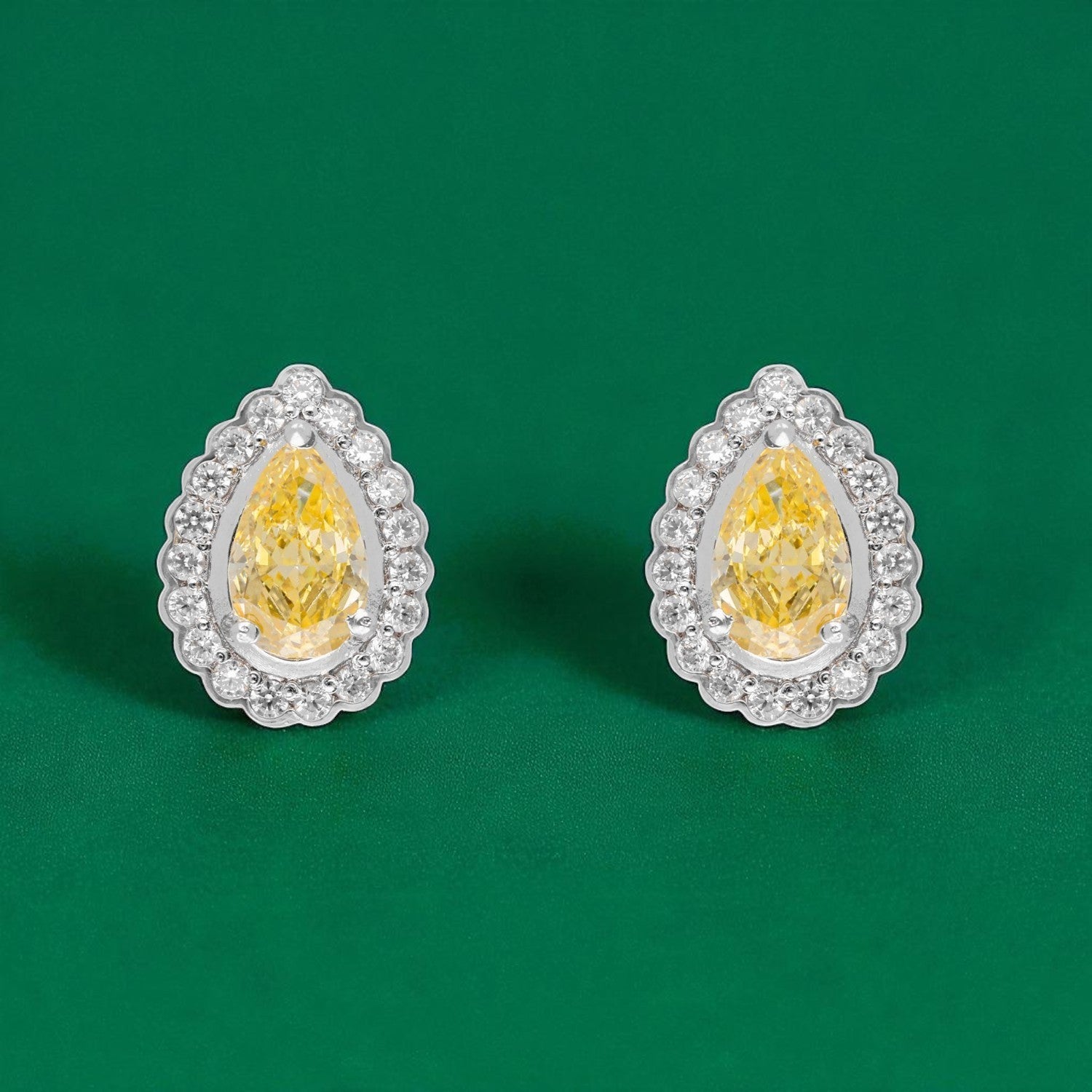 Regal Glow – Pear-Cut Halo Gemstone Stud Earrings | SKU : 0022196071, 0022194688, 0003904435