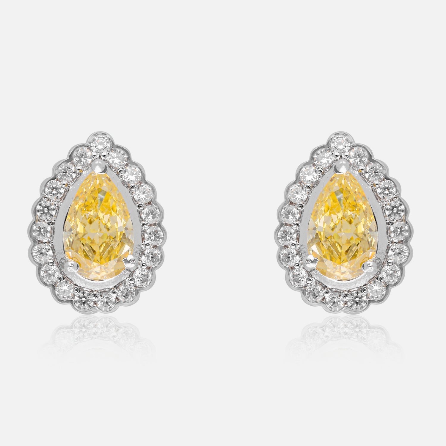 Regal Glow – Pear-Cut Halo Gemstone Stud Earrings | SKU : 0022196071, 0022194688, 0003904435