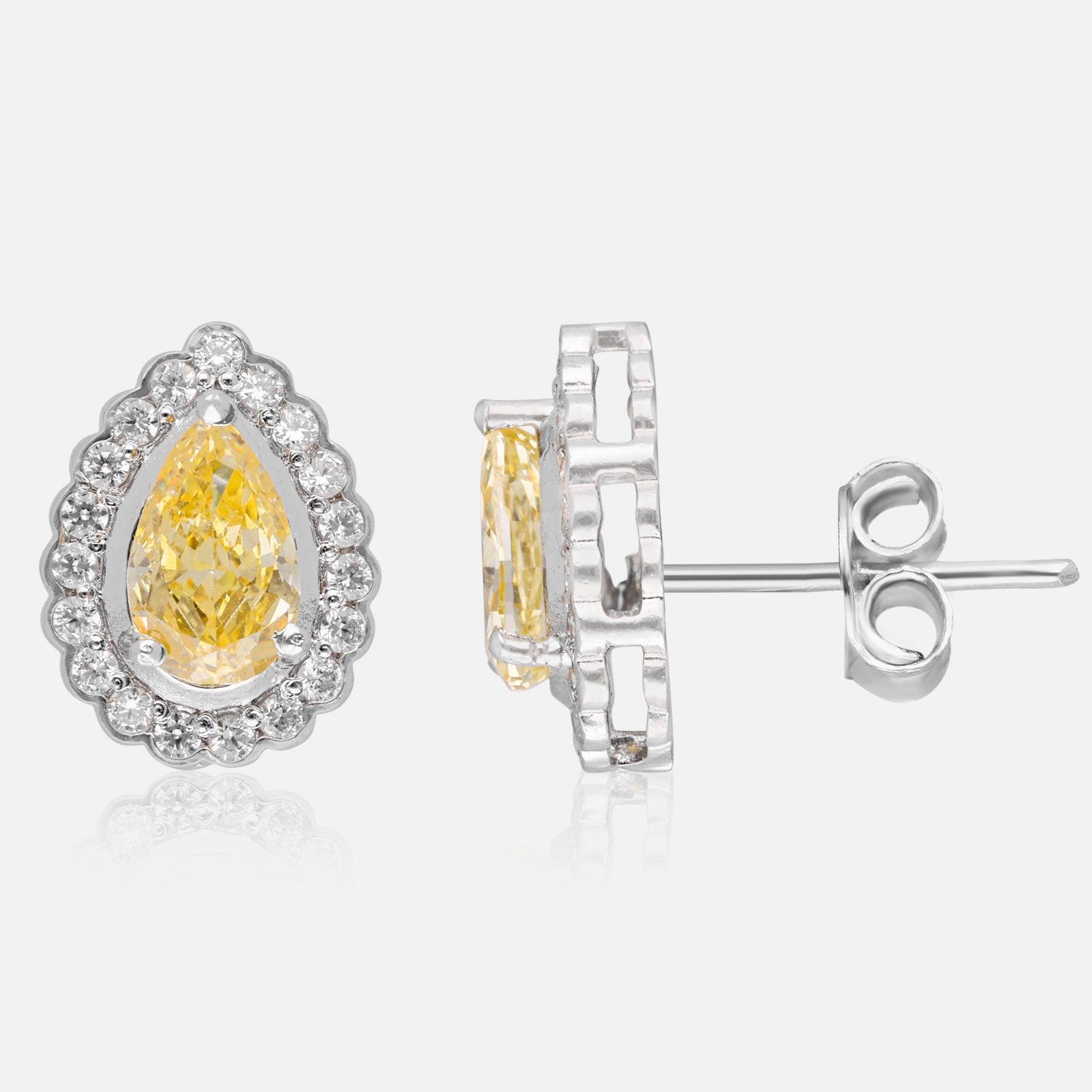 Regal Glow – Pear-Cut Halo Gemstone Stud Earrings | SKU : 0022196071, 0022194688, 0003904435