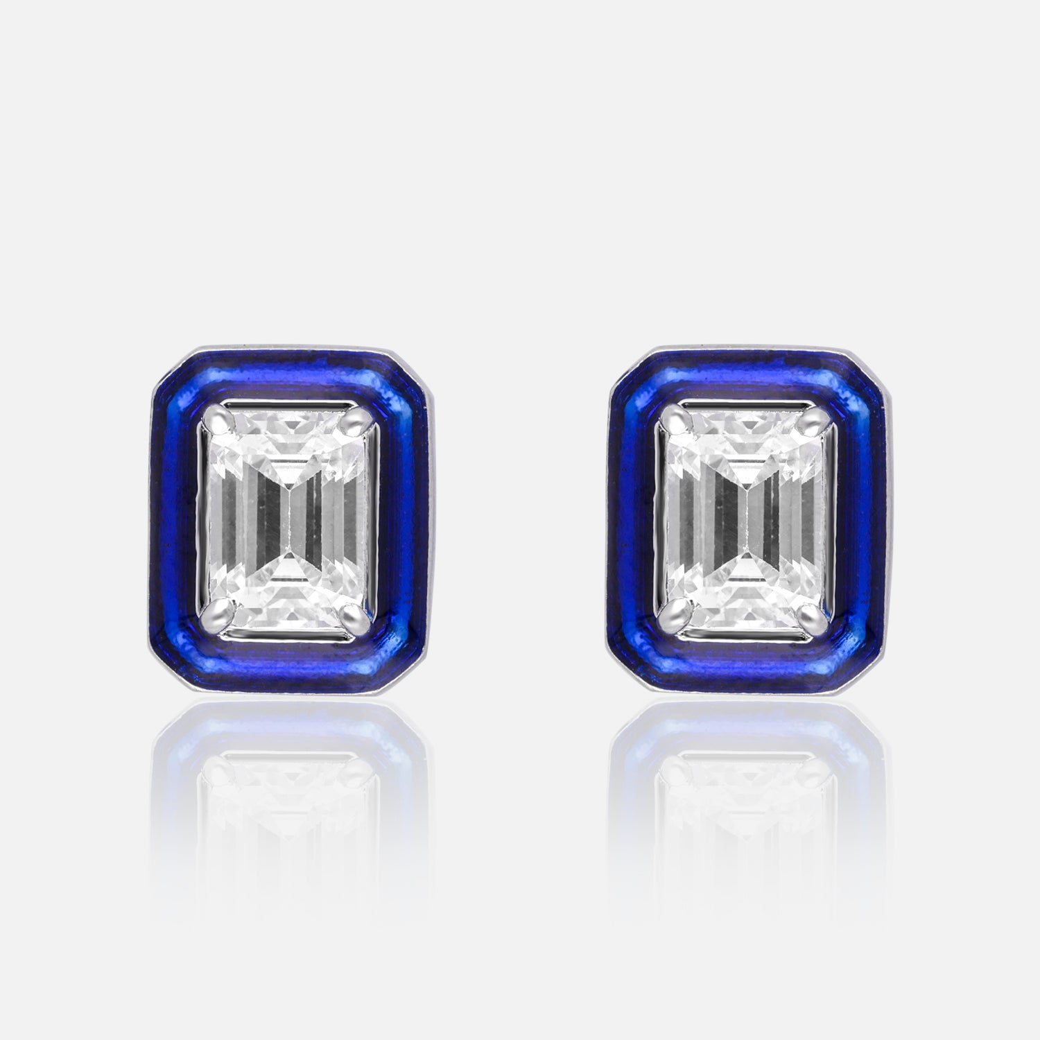 Emerald-Cut Crystal Stud Earrings with Enamel Halo | SKU : 0022196163, 0022194770, 0003904527