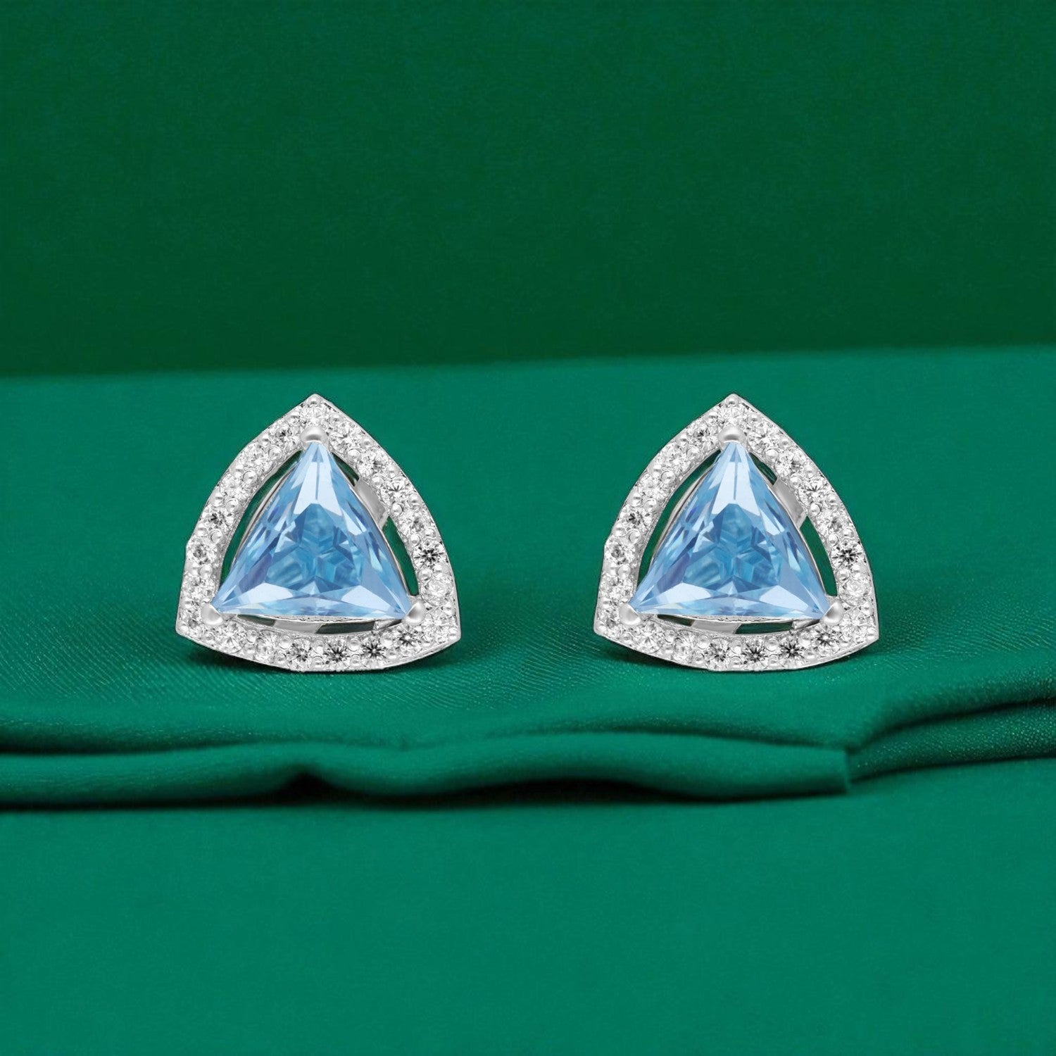 Trillion Radiance Halo Stud Earrings – Bold Geometry, Brilliant Sparkle | SKU : 0022196187, 0022194794, 0003904541