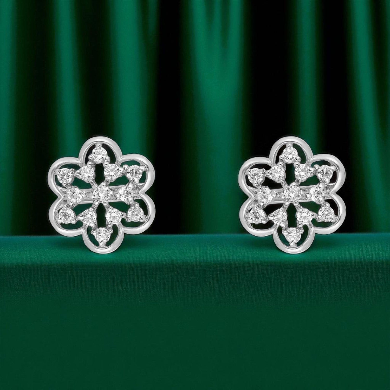 Blossom Radiance – Diamond Floral Stud Earrings | SKU : 0022196217, 0022194824, 0003904572