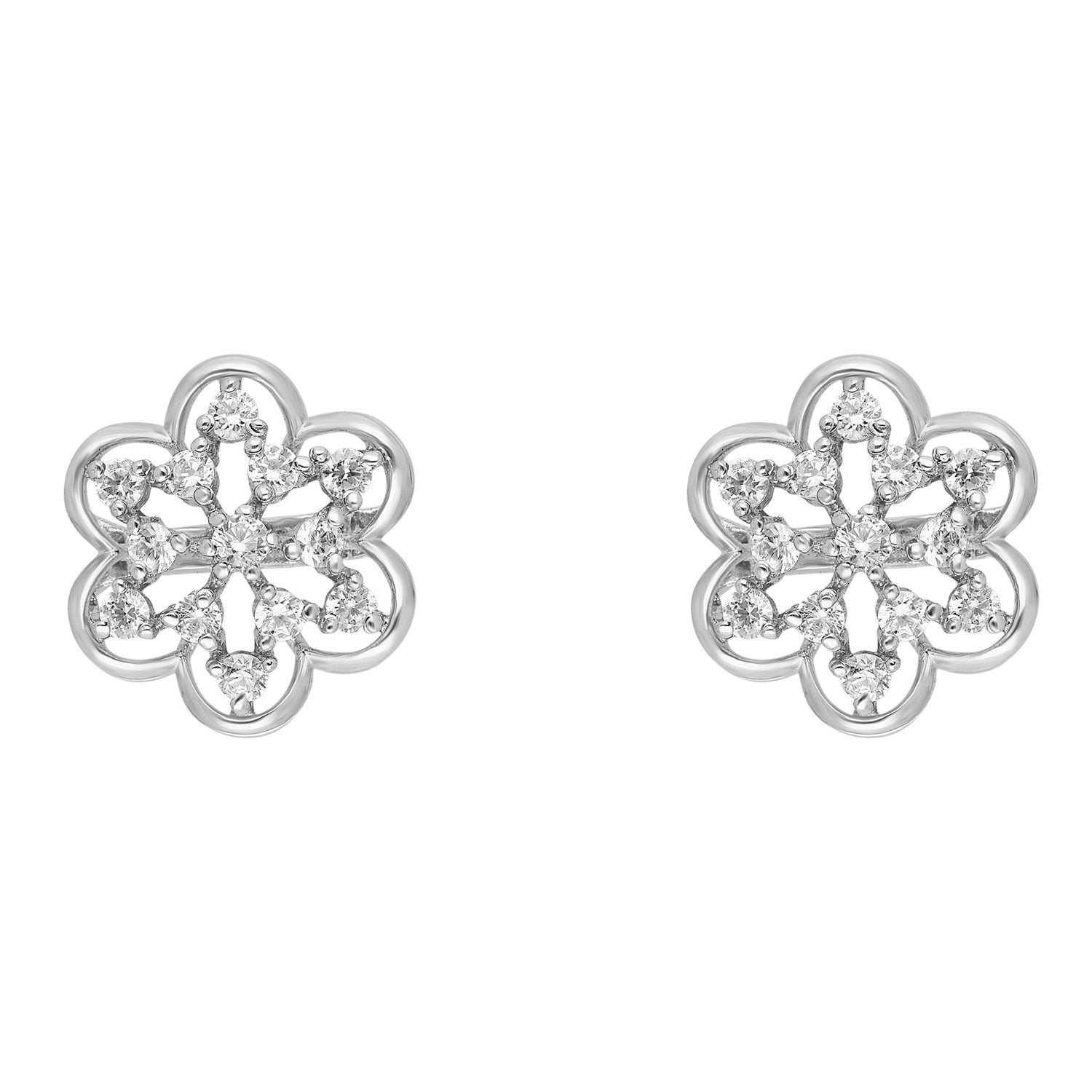 Blossom Radiance – Diamond Floral Stud Earrings | SKU : 0022196217, 0022194824, 0003904572