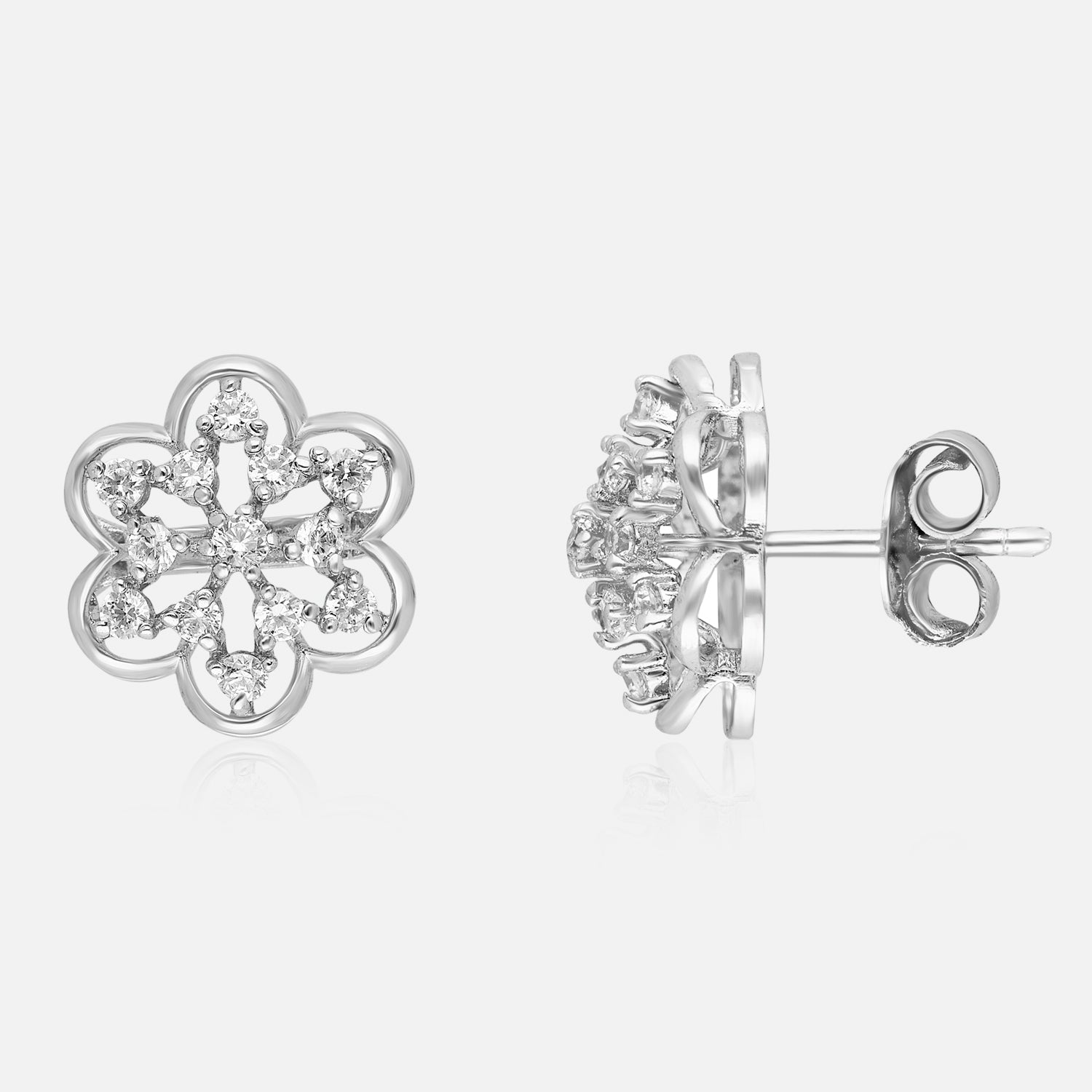 Blossom Radiance – Diamond Floral Stud Earrings | SKU : 0022196217, 0022194824, 0003904572