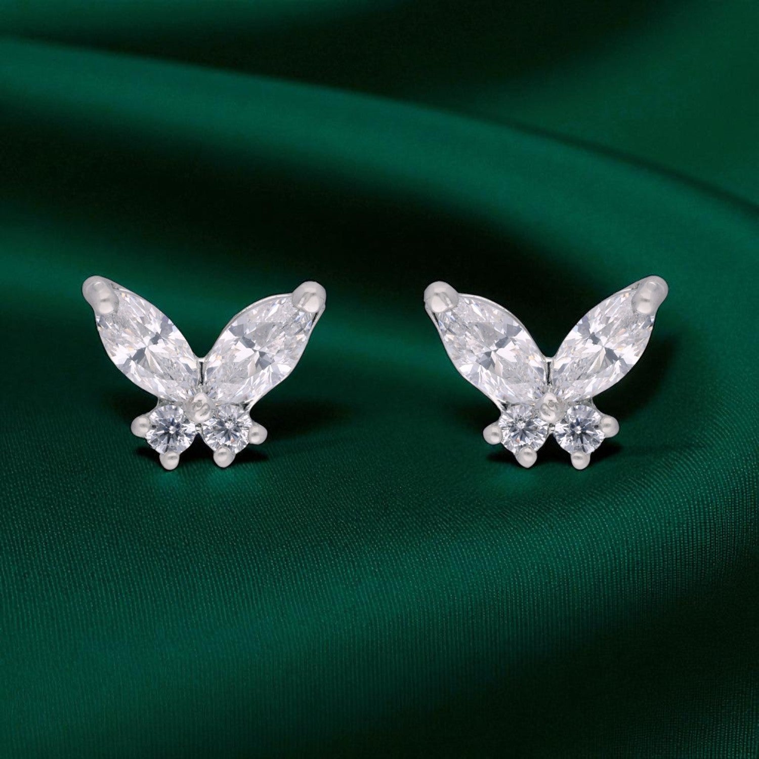 Sterling Silver Butterfly-Inspired Cubic Zirconia Stud Earrings | SKU : 0022196385, 0022194992, 0003904749