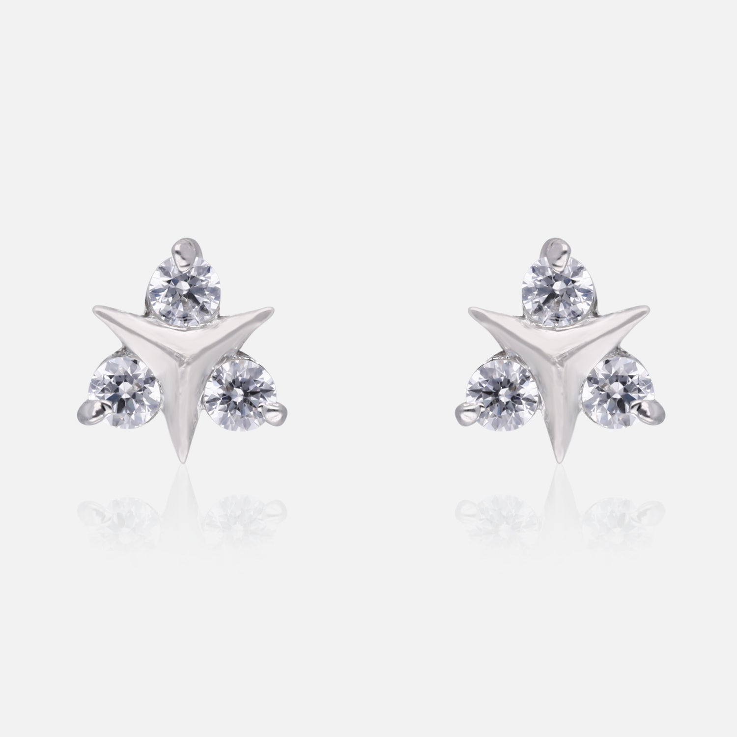 Sterling Silver Geometric Tri-Point Cubic Zirconia Stud Earrings | SKU : 0022196392, 0022195005, 0003904756