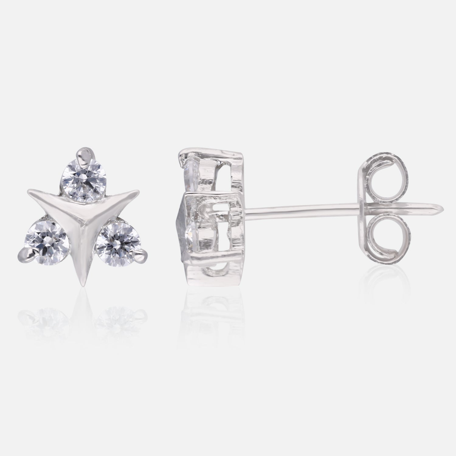 Sterling Silver Geometric Tri-Point Cubic Zirconia Stud Earrings | SKU : 0022196392, 0022195005, 0003904756