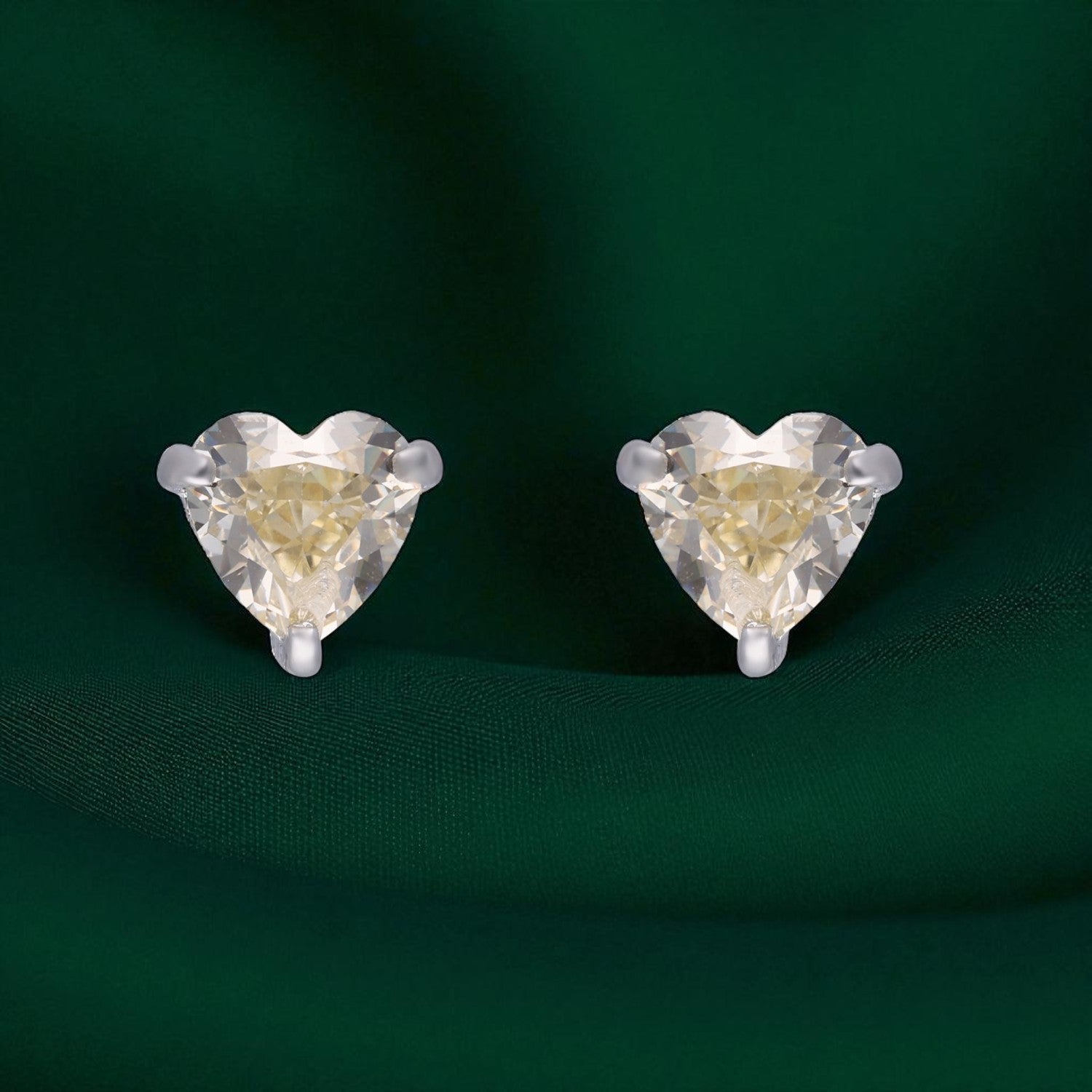 Sterling Silver Heart Solitaire Stud Earrings – Pink & Yellow Gemstone Options | SKU : 0022196439, 0022195043, 0003904794