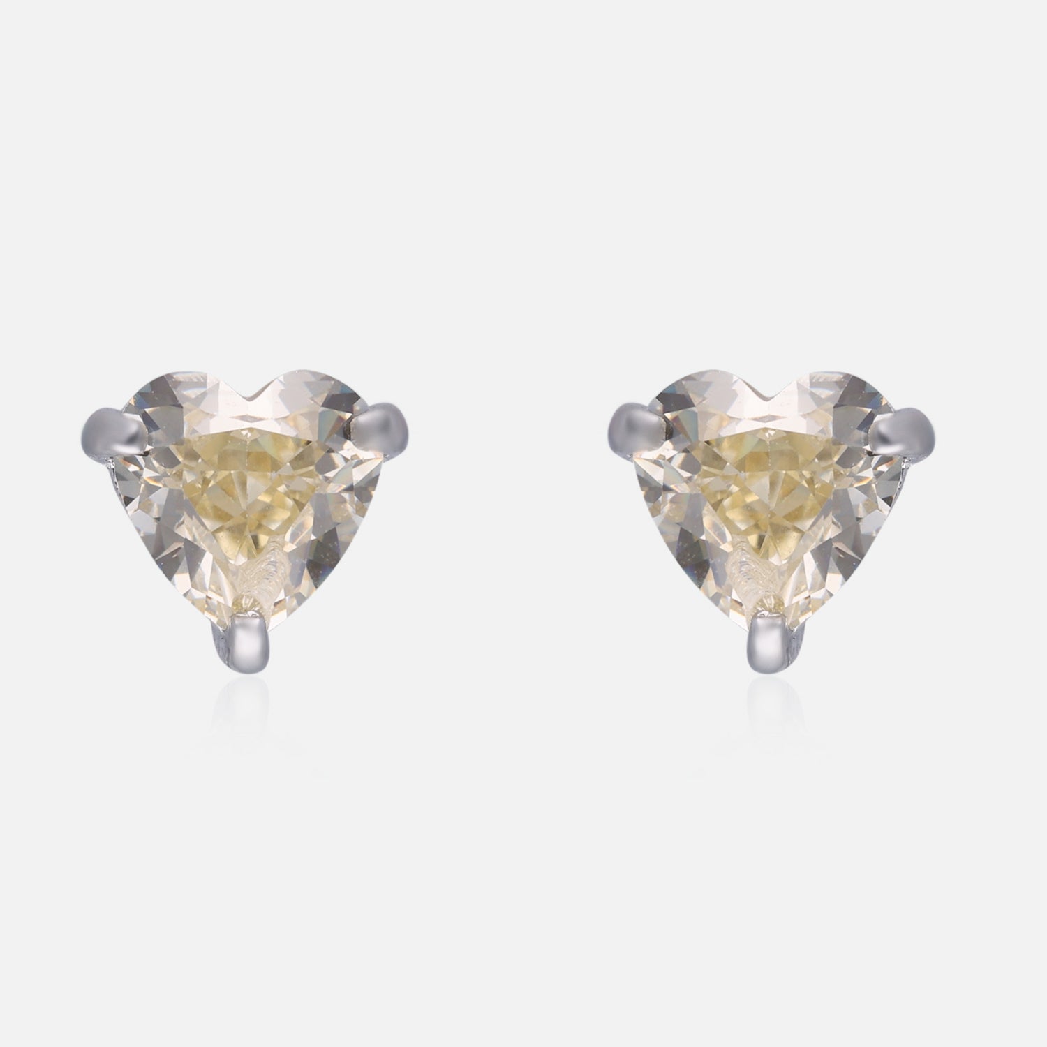 Sterling Silver Heart Solitaire Stud Earrings – Pink & Yellow Gemstone Options | SKU : 0022196439, 0022195043, 0003904794
