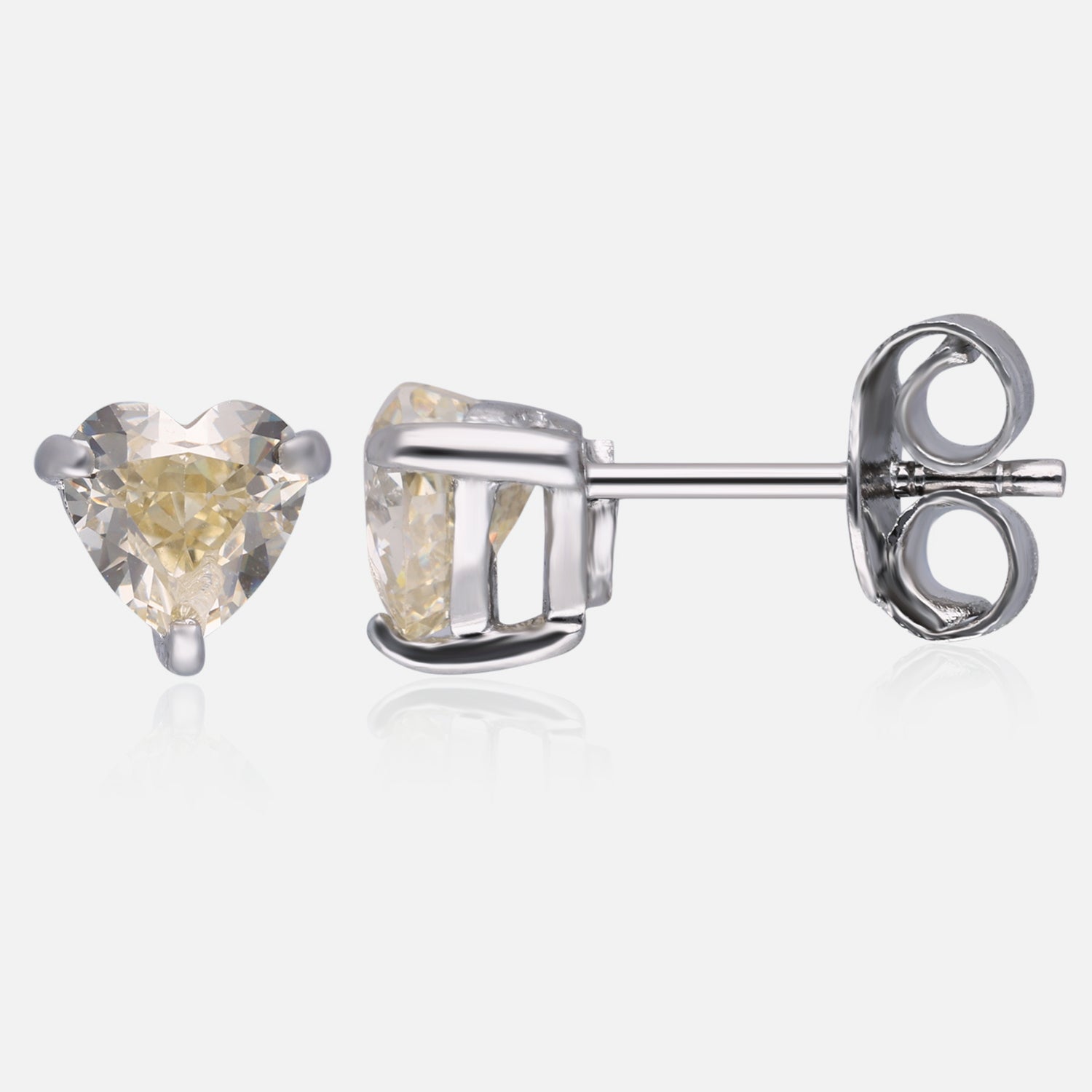 Sterling Silver Heart Solitaire Stud Earrings – Pink & Yellow Gemstone Options | SKU : 0022196439, 0022195043, 0003904794