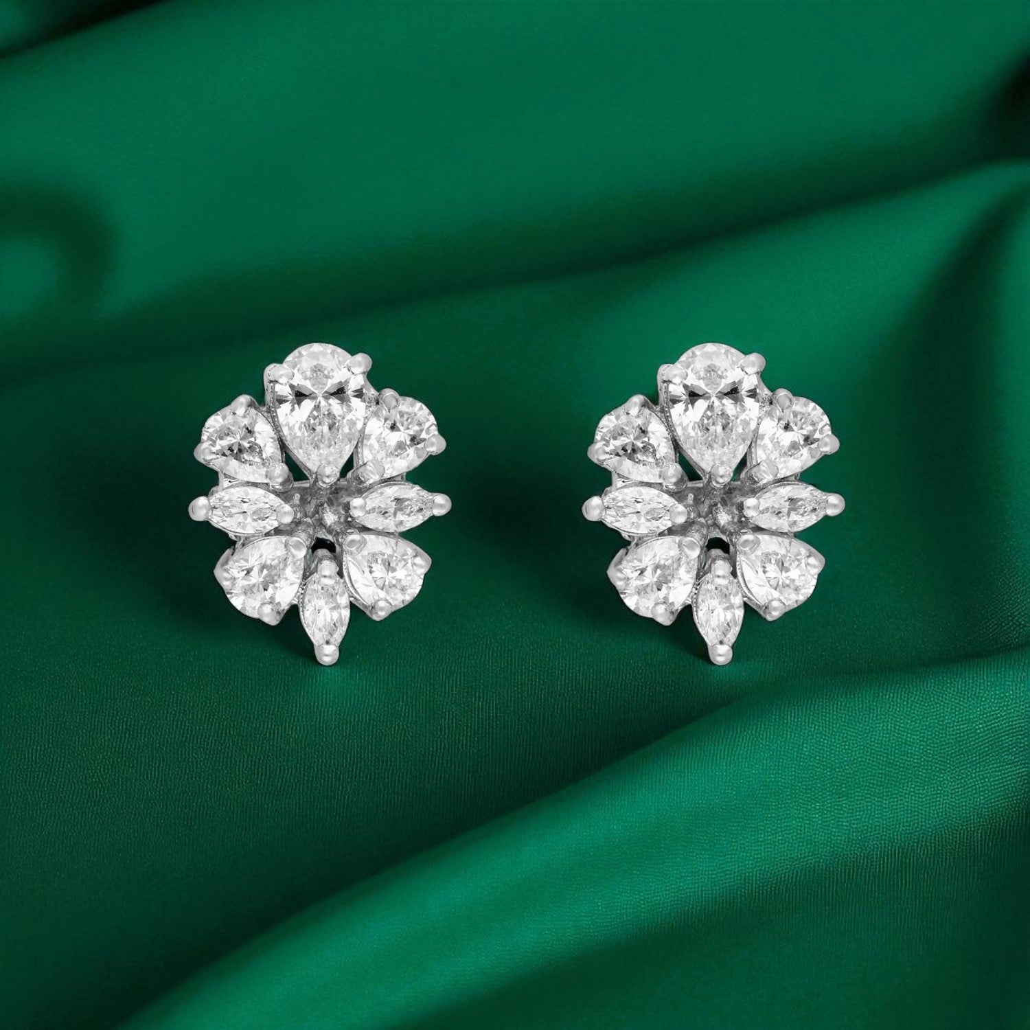 Dazzling Bloom – Cluster Diamond Floral Stud Earrings | SKU : 0022195821, 0022194435, 0003904183