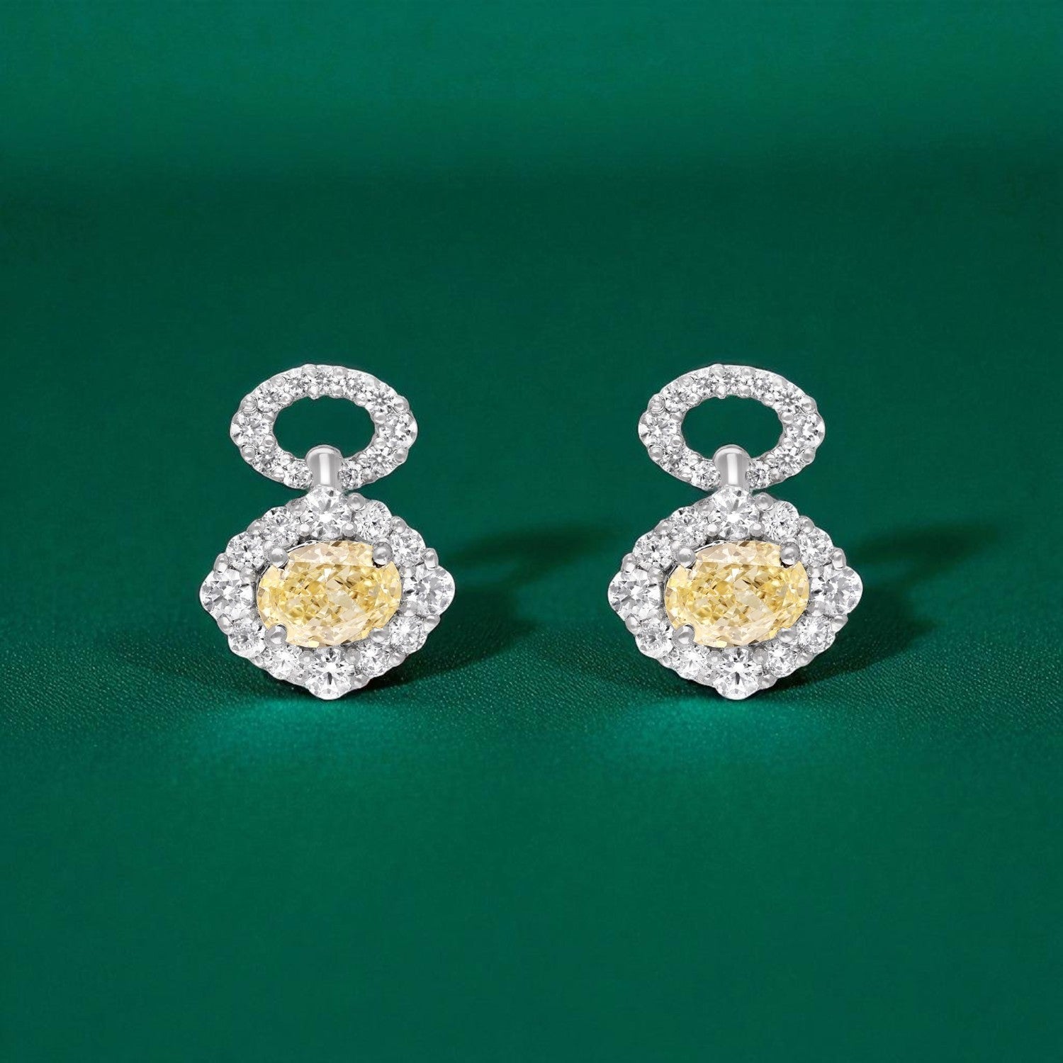 Sterling Silver Halo Earrings with Sapphire Blue, Sunset Orange & Sunshine Yellow Gemstones | SKU : 0022195883, 0022194497, 0003904244