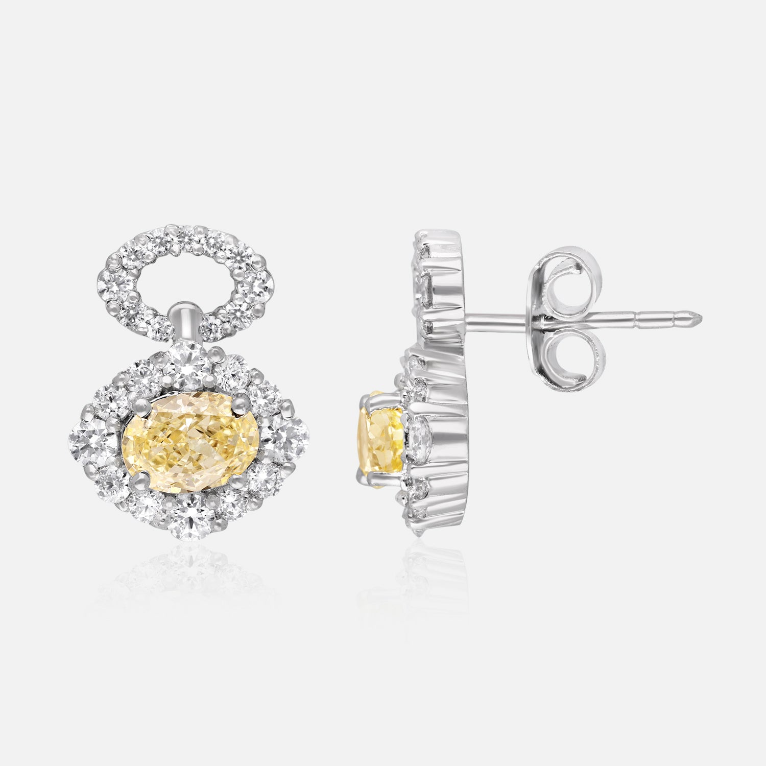 Sterling Silver Halo Earrings with Sapphire Blue, Sunset Orange & Sunshine Yellow Gemstones | SKU : 0022195883, 0022194497, 0003904244