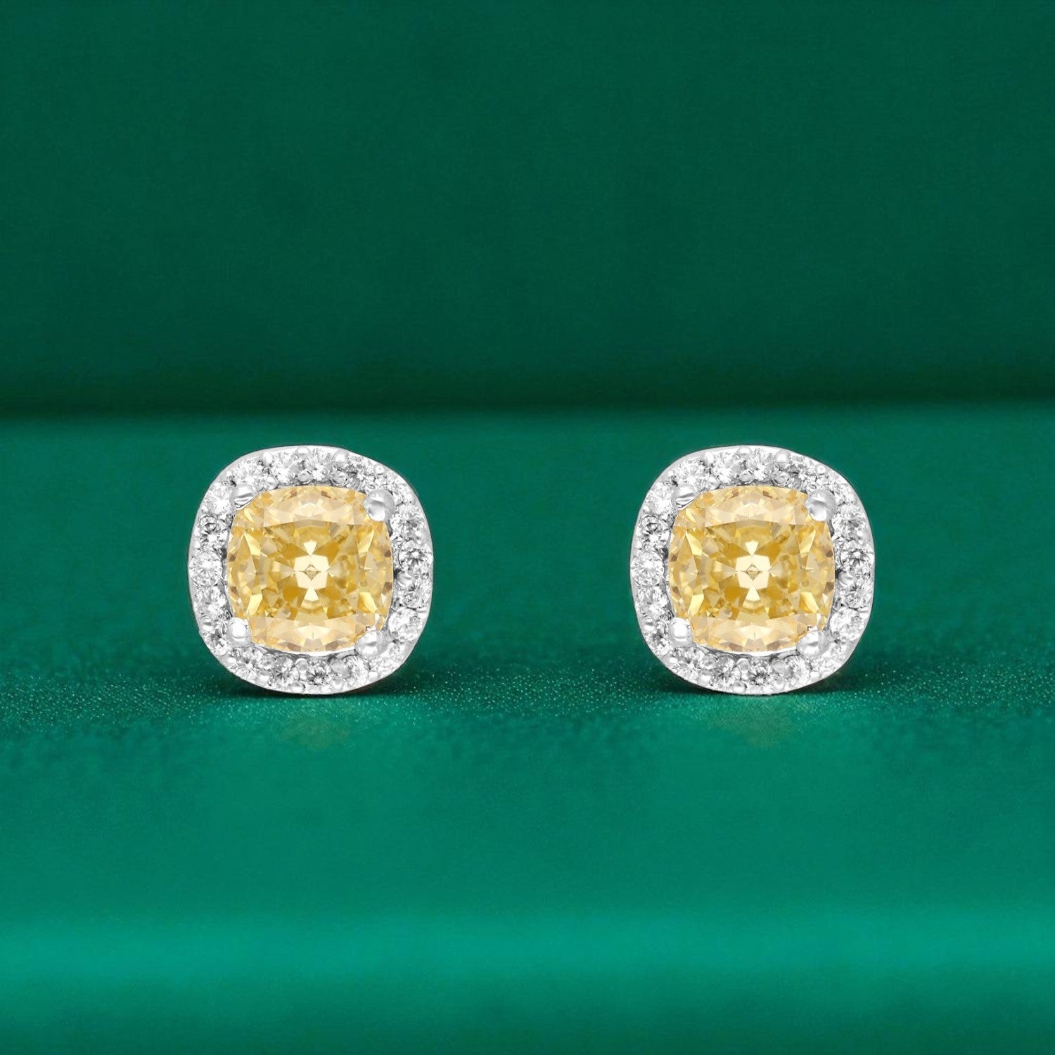 Sterling Silver Cushion-Cut Halo Earrings (Green, Pink & Yellow Variants) | SKU : 0022195937, 0022194541, 0003904299