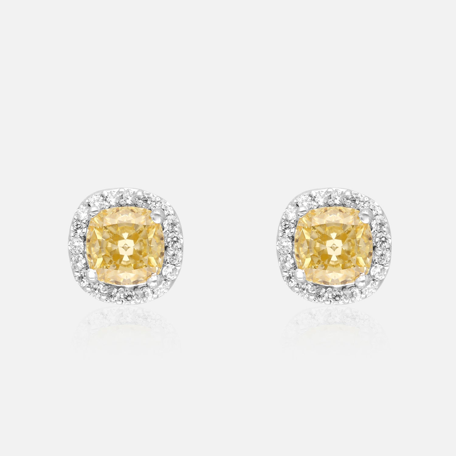 Sterling Silver Cushion-Cut Halo Earrings (Green, Pink & Yellow Variants) | SKU : 0022195937, 0022194541, 0003904299