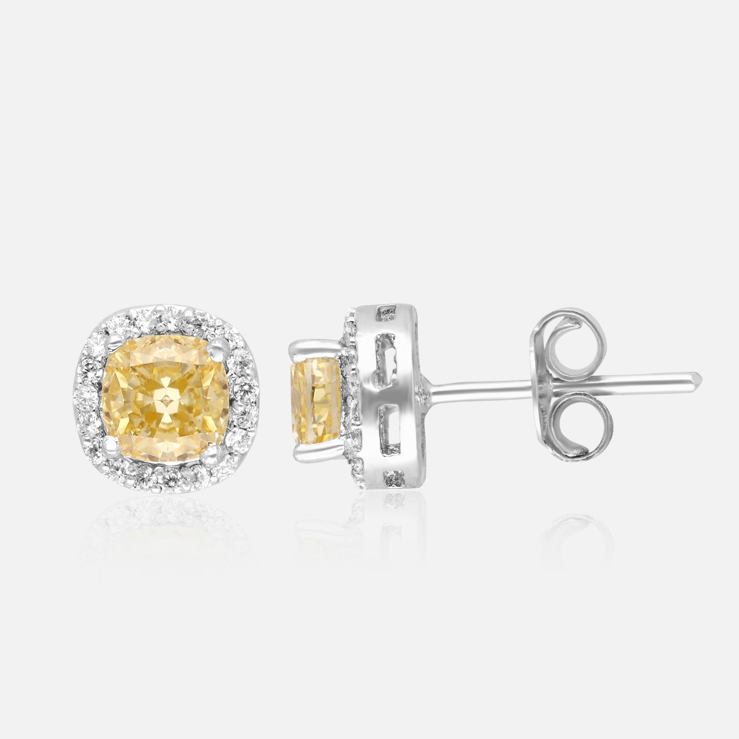 Sterling Silver Cushion-Cut Halo Earrings (Green, Pink & Yellow Variants) | SKU : 0022195937, 0022194541, 0003904299