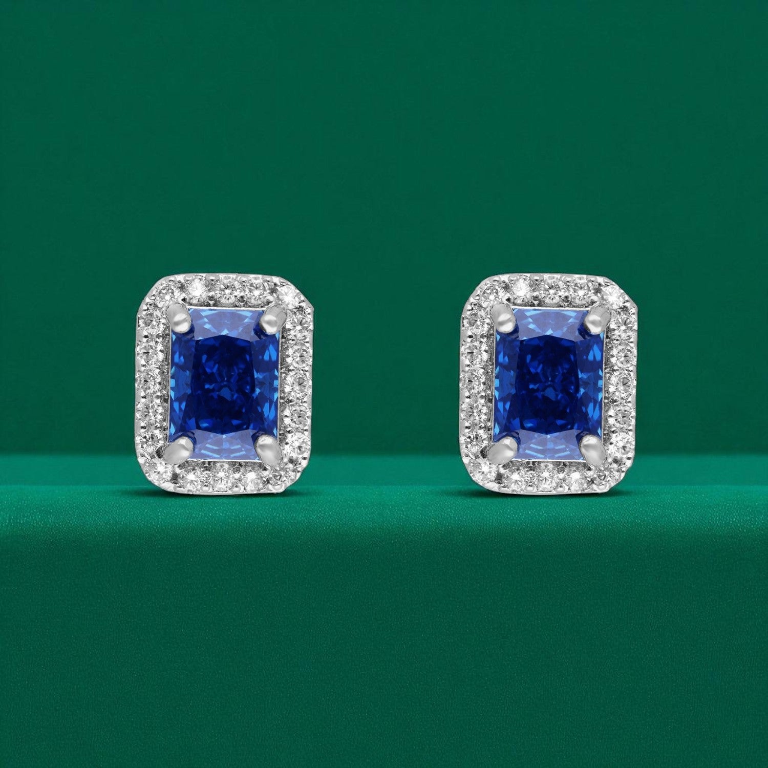 Sterling Silver Radiant-Cut Halo Earrings (Pink, Yellow & Blue Variants) | SKU : 0022195944, 0022194558, 0003904305