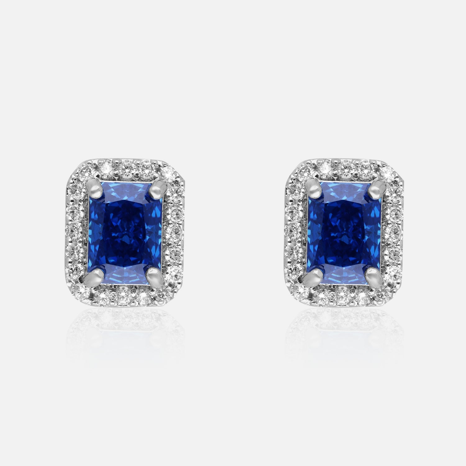 Sterling Silver Radiant-Cut Halo Earrings (Pink, Yellow & Blue Variants) | SKU : 0022195944, 0022194558, 0003904305