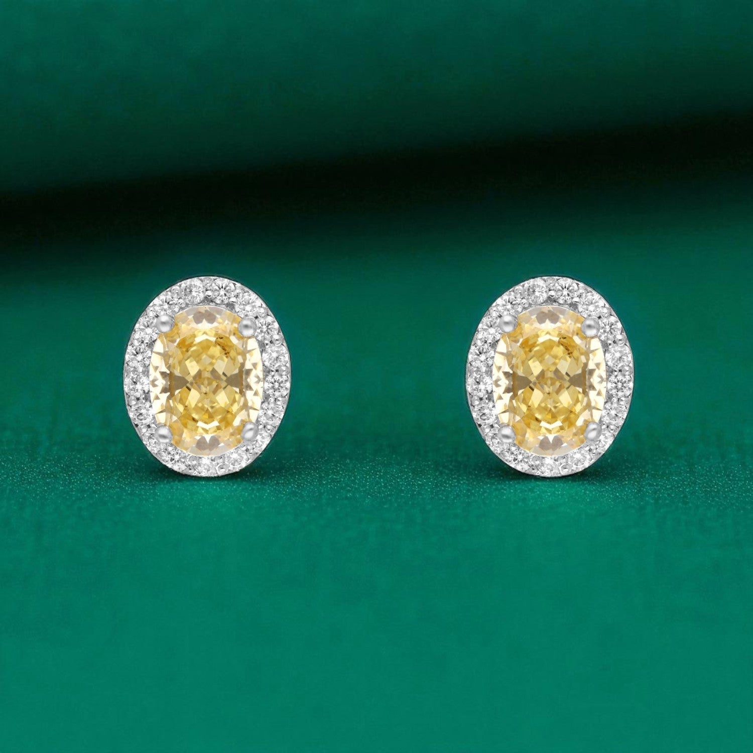 Sterling Silver Oval Halo Stud Earrings – Pink, Blue & Yellow Variants | SKU : 0022196026, 0022194633, 0003904381