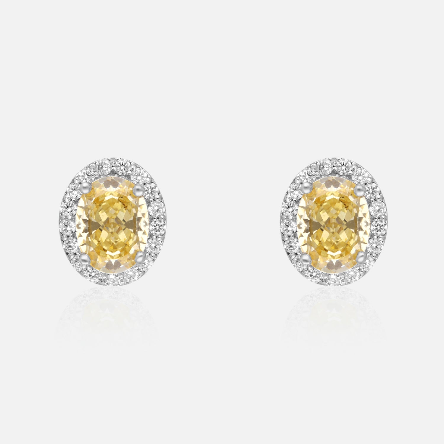 Sterling Silver Oval Halo Stud Earrings – Pink, Blue & Yellow Variants | SKU : 0022196026, 0022194633, 0003904381