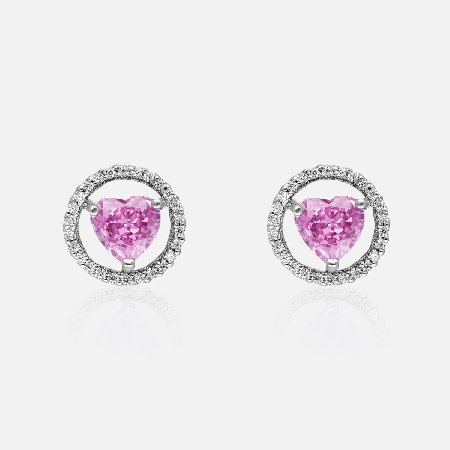 Eternal Love – Heart-Shaped Halo Gemstone Stud Earrings | SKU : 0022196057, 0022194664, 0003904411