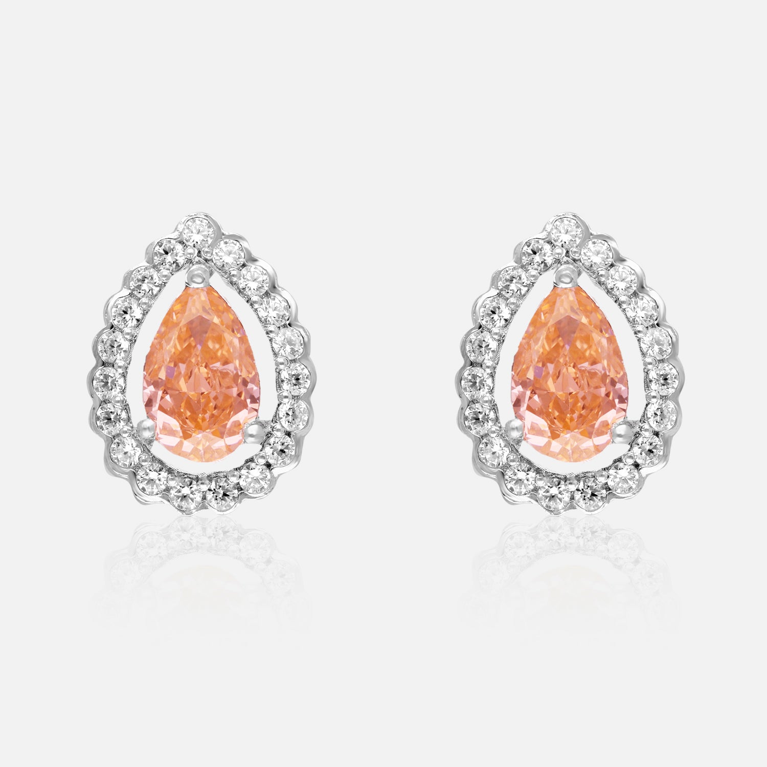 Regal Glow – Pear-Cut Halo Gemstone Stud Earrings | SKU : 0022196071, 0022194688, 0003904435