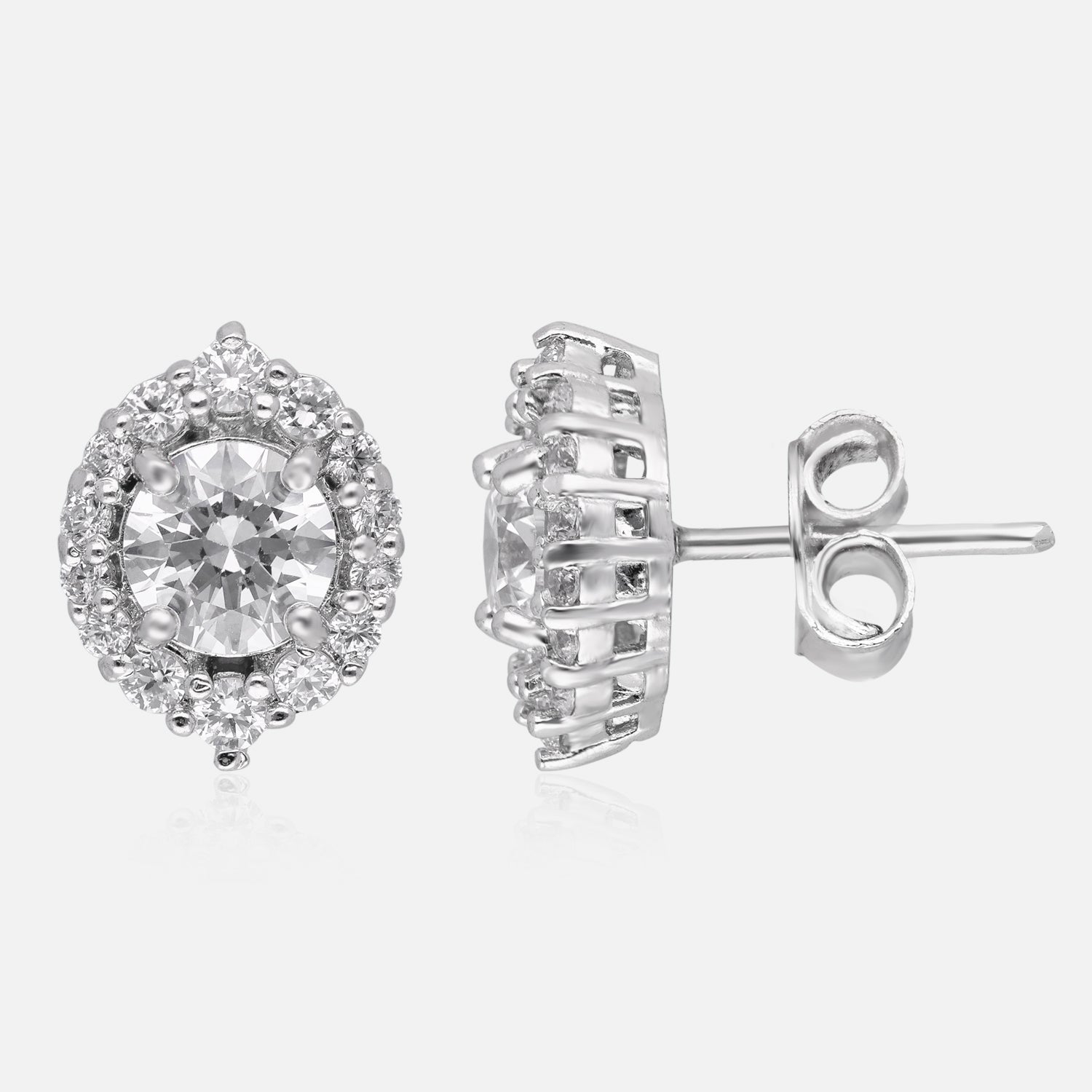 Eternal Spark – Halo Cubic Zirconia Stud Earrings | SKU : 0022196095, 0022194701, 0003904459
