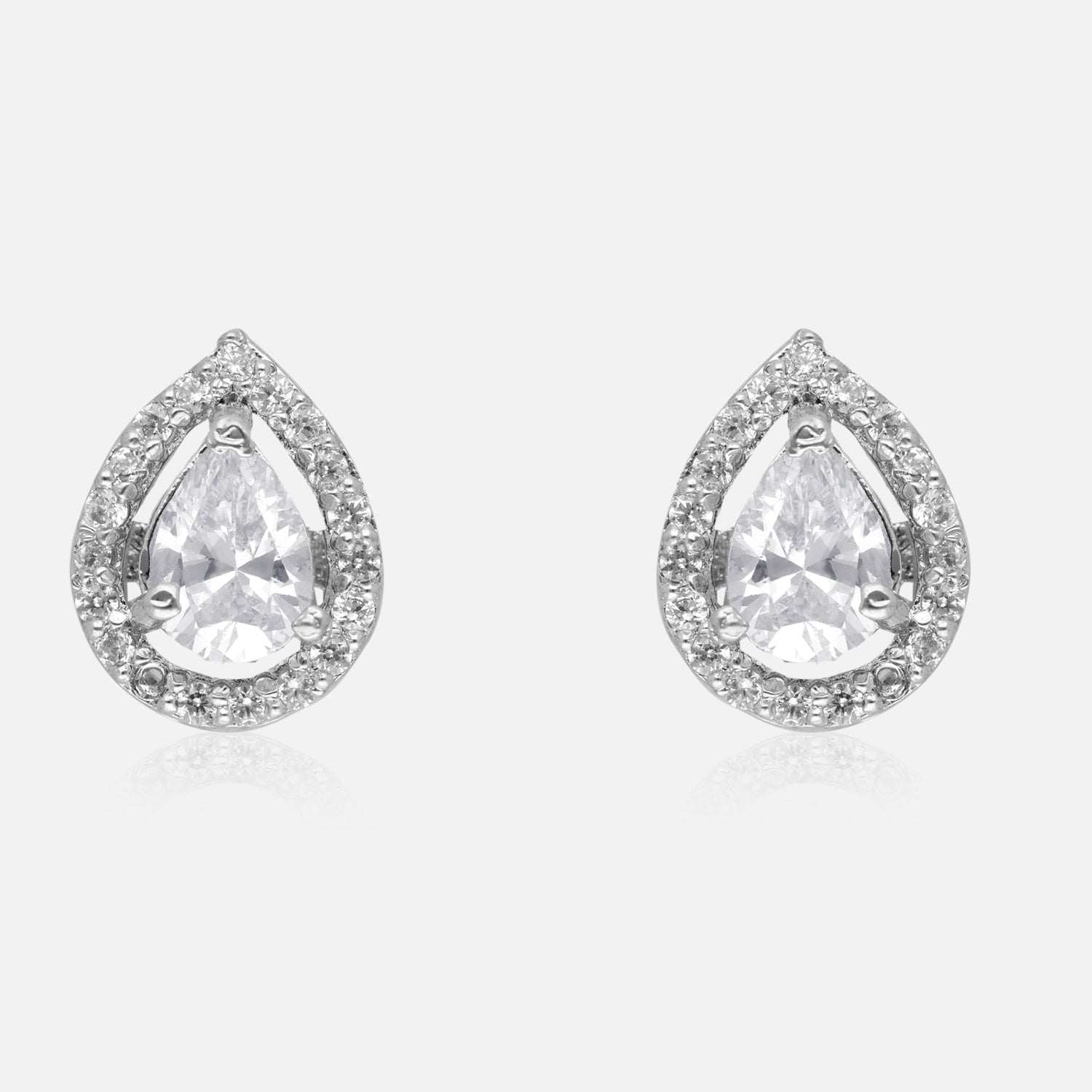 Radiant Grace – Teardrop Halo Cubic Zirconia Stud Earrings | SKU : 0022196149, 0022194756, 0003904503