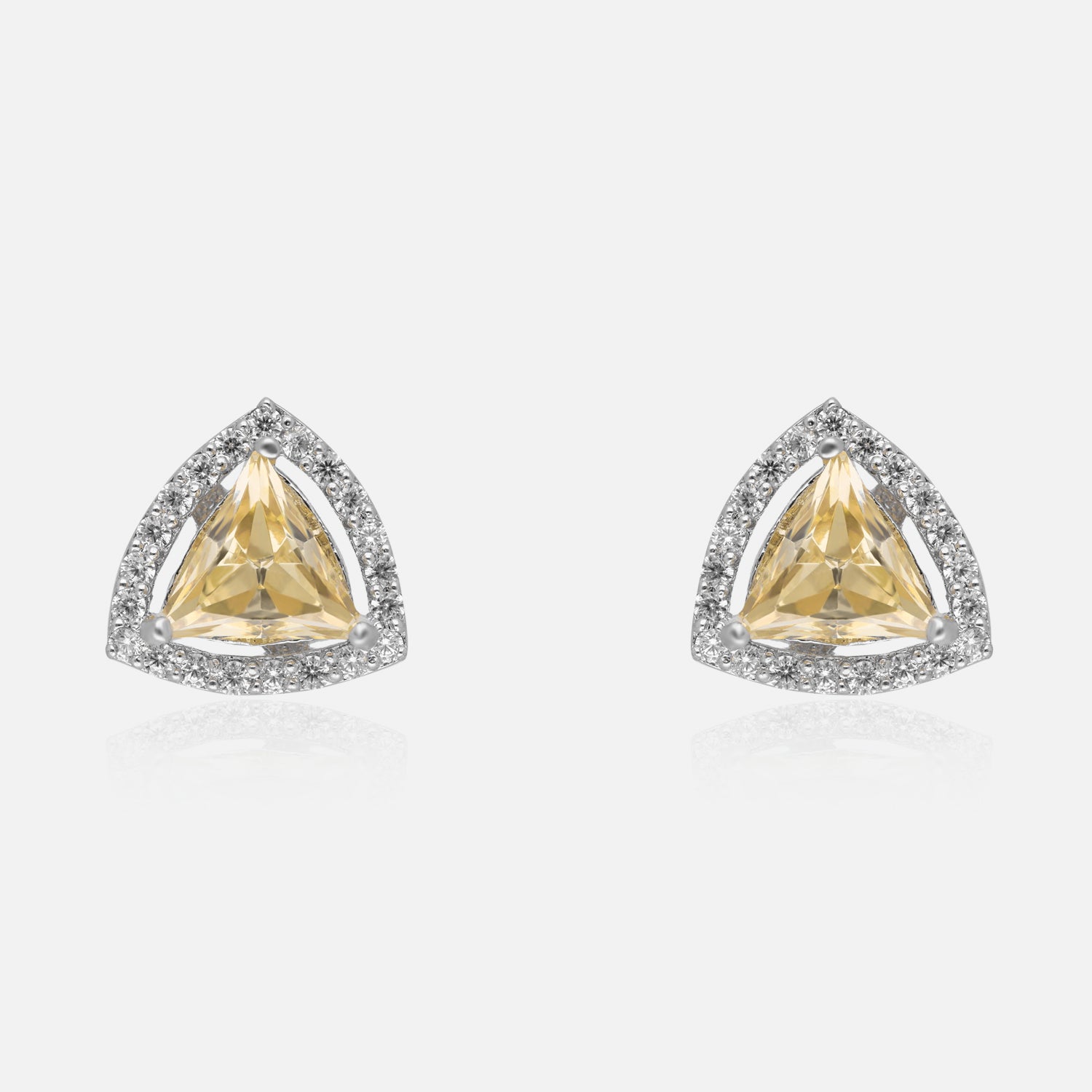 Trillion Radiance Halo Stud Earrings – Bold Geometry, Brilliant Sparkle | SKU : 0022196187, 0022194794, 0003904541