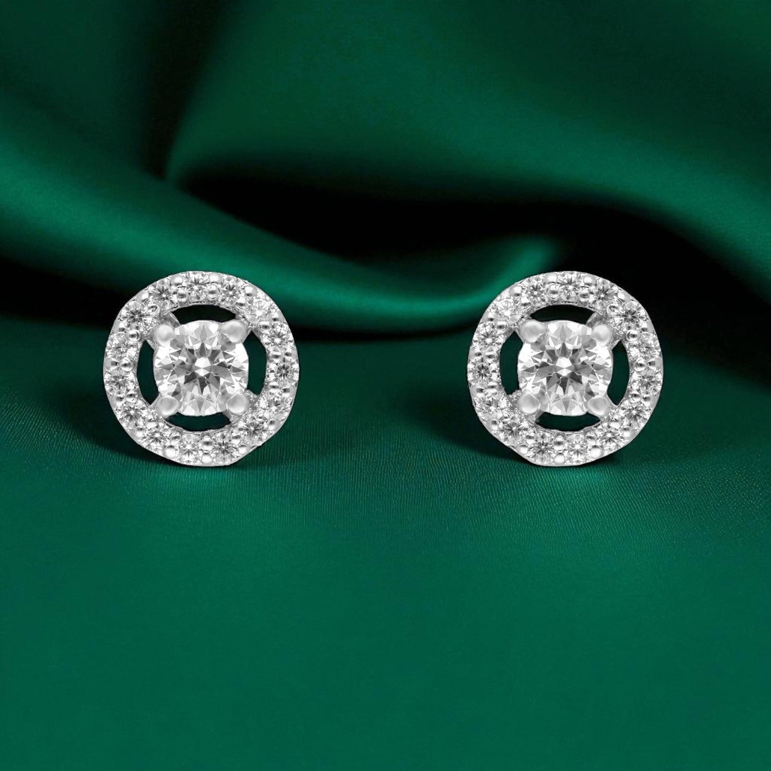 Classic Glow – Round Halo Cubic Zirconia Stud Earrings | SKU : 0022196194, 0022194800, 0003904558