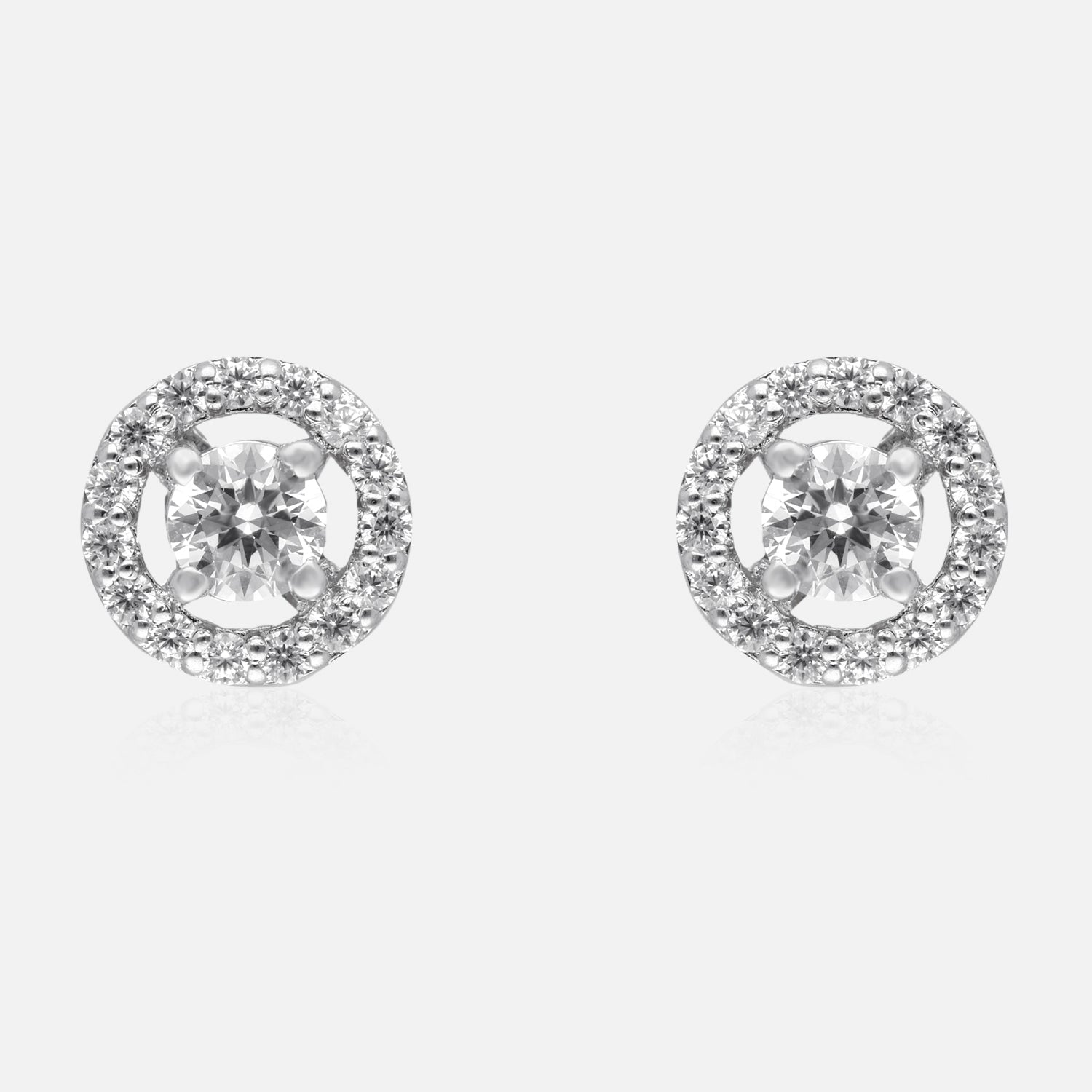 Classic Glow – Round Halo Cubic Zirconia Stud Earrings | SKU : 0022196194, 0022194800, 0003904558
