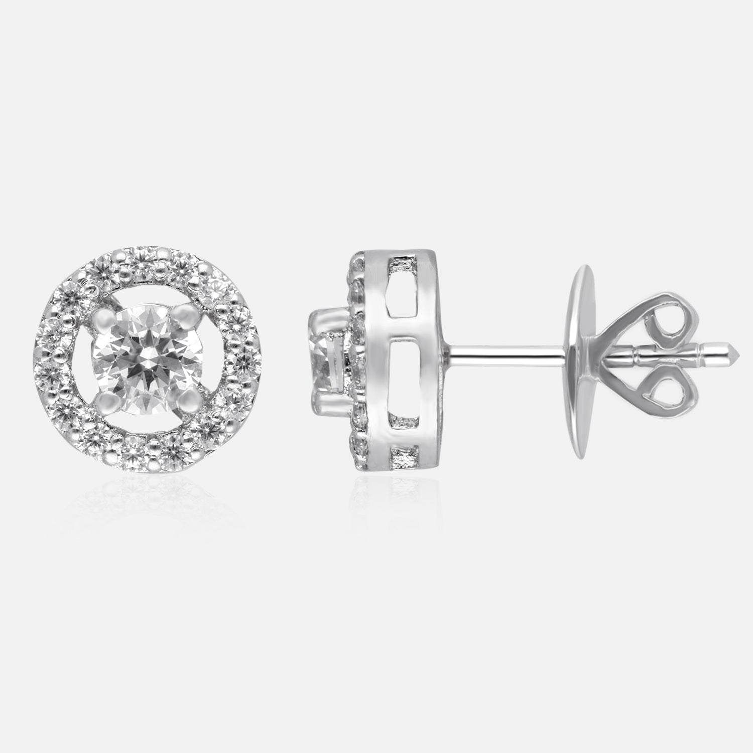 Classic Glow – Round Halo Cubic Zirconia Stud Earrings | SKU : 0022196194, 0022194800, 0003904558