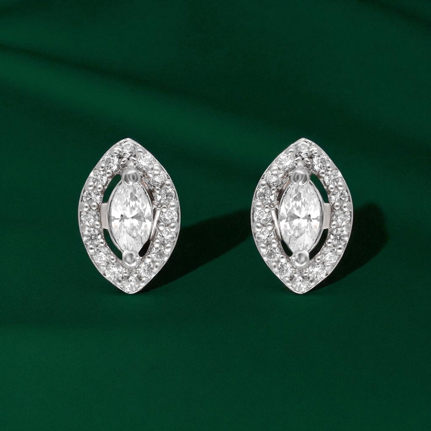 Radiant Grace – Marquise Halo Cubic Zirconia Stud Earrings | SKU : 0022196224, 0022194831, 0003904589