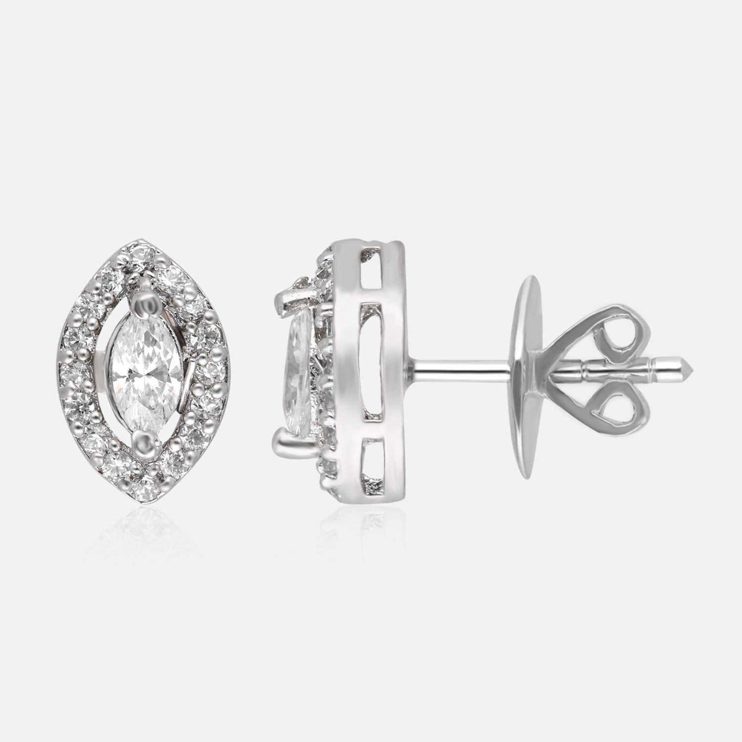 Radiant Grace – Marquise Halo Cubic Zirconia Stud Earrings | SKU : 0022196224, 0022194831, 0003904589