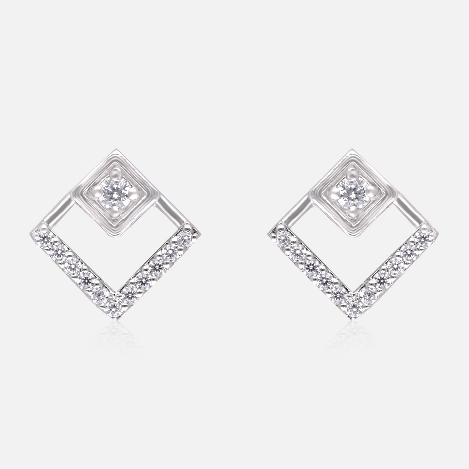 Modern Spark – Geometric Diamond-Shaped Cubic Zirconia Stud Earrings | SKU : 0022196231, 0022194848, 0003904596