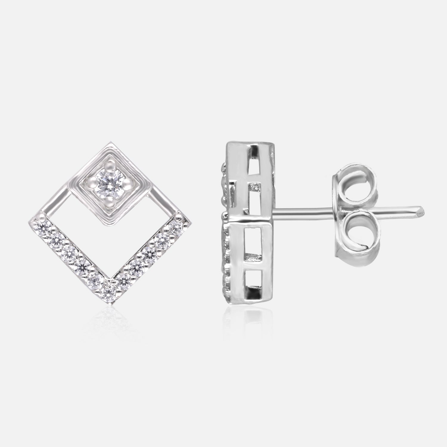 Modern Spark – Geometric Diamond-Shaped Cubic Zirconia Stud Earrings | SKU : 0022196231, 0022194848, 0003904596