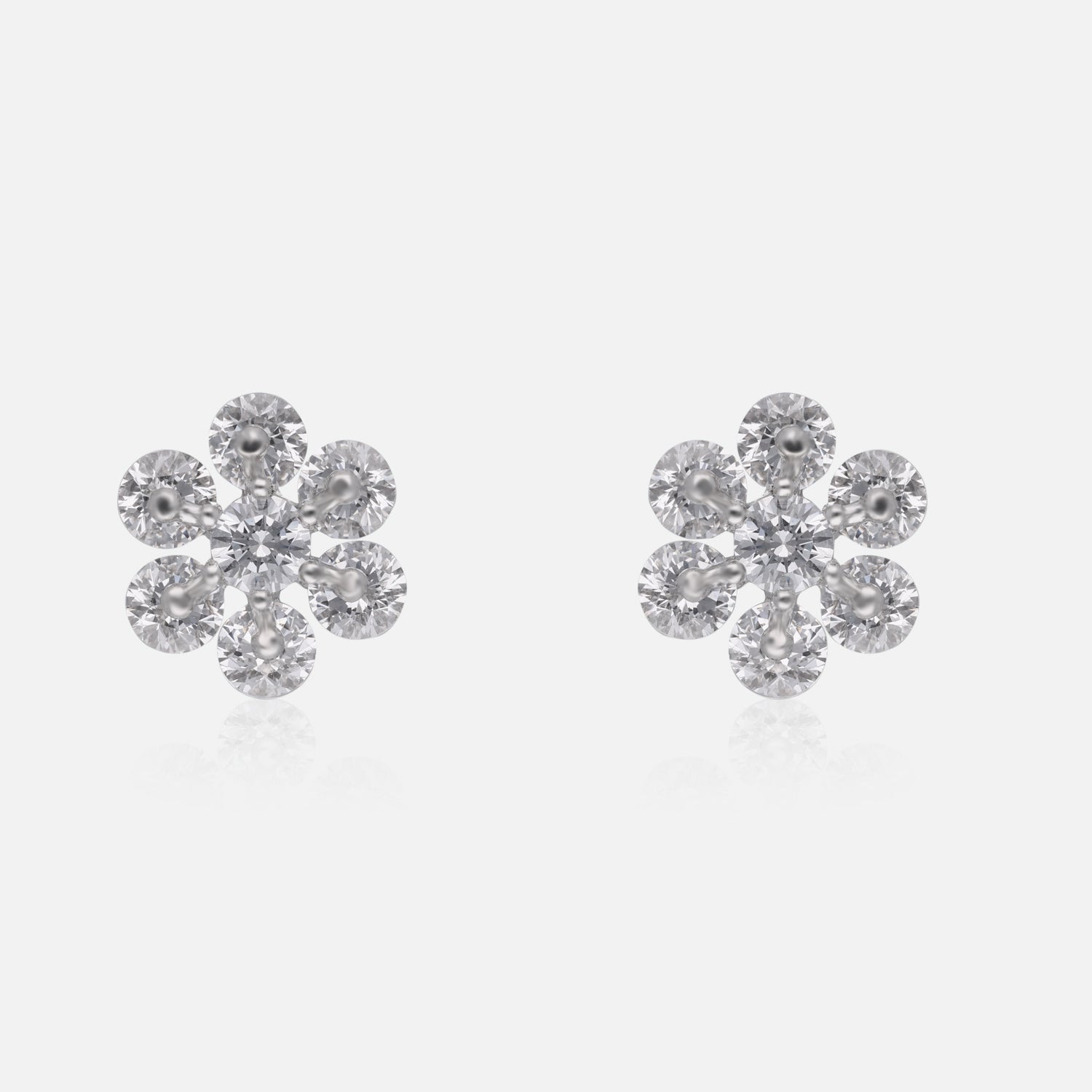 Blooming Radiance – Six-Petal Cubic Zirconia Floral Stud Earrings | SKU : 0022196279, 0022194886, 0003904633