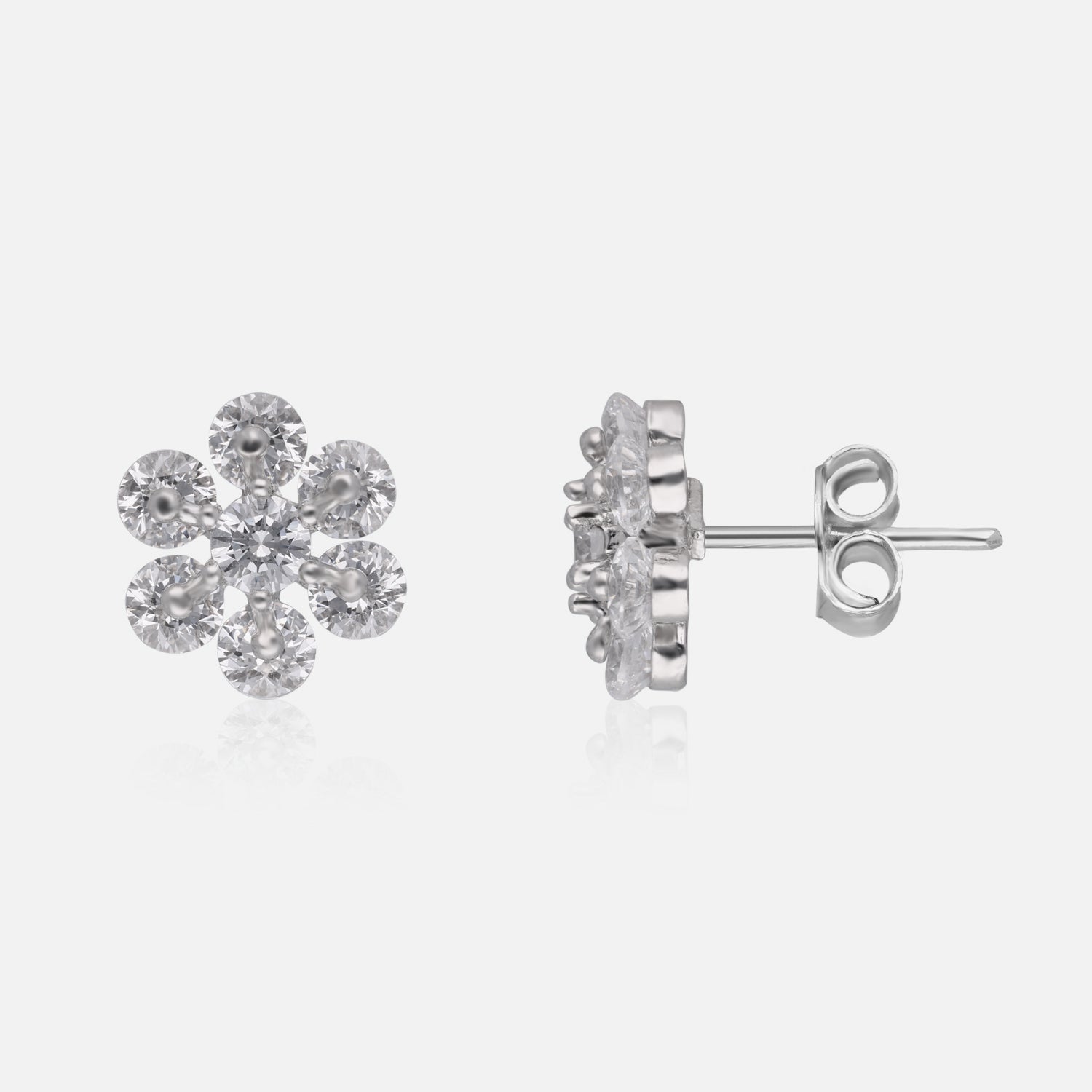 Blooming Radiance – Six-Petal Cubic Zirconia Floral Stud Earrings | SKU : 0022196279, 0022194886, 0003904633