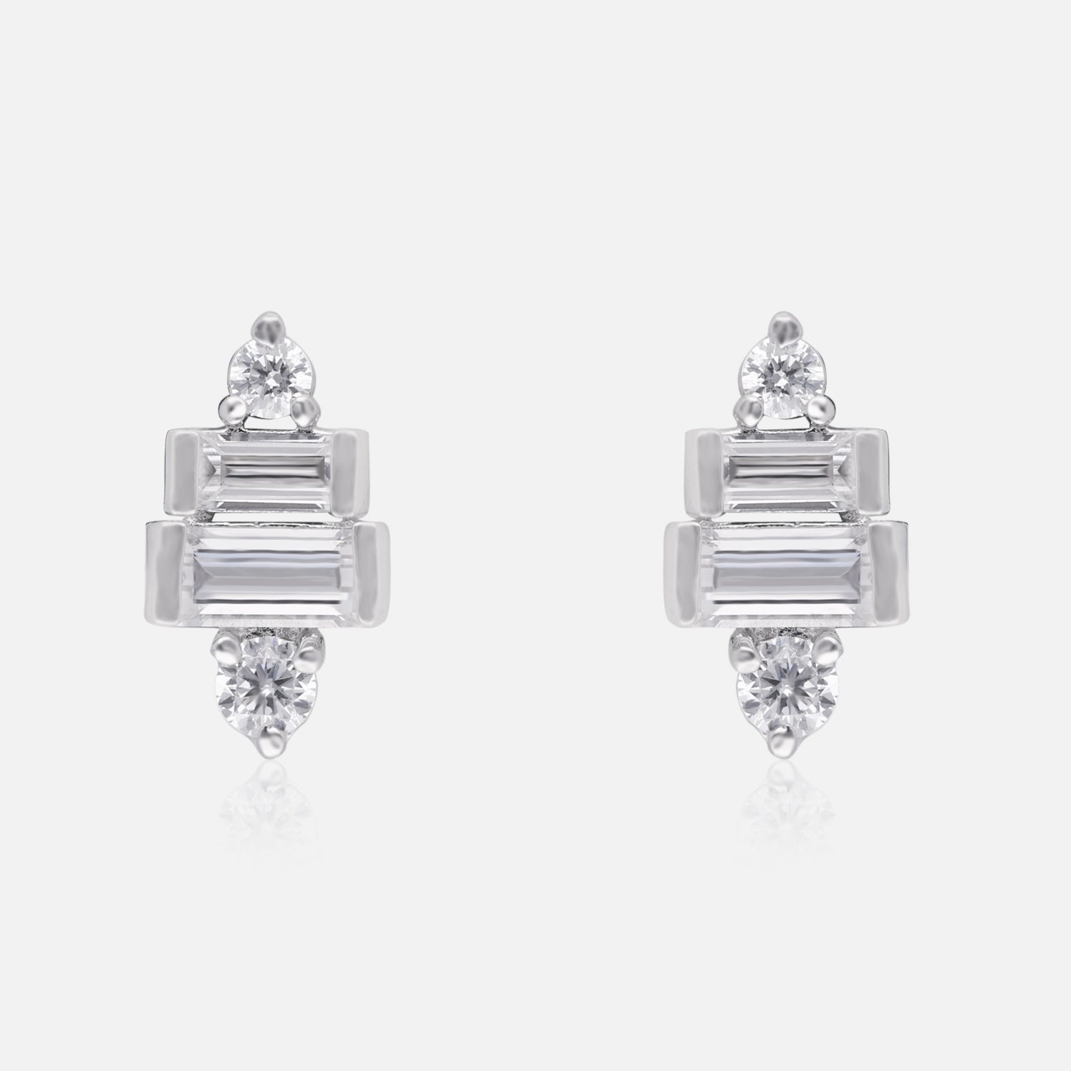 Urban Chic – Baguette & Round Cubic Zirconia Stud Earrings | SKU : 0022196309, 0022194916, 0003904664