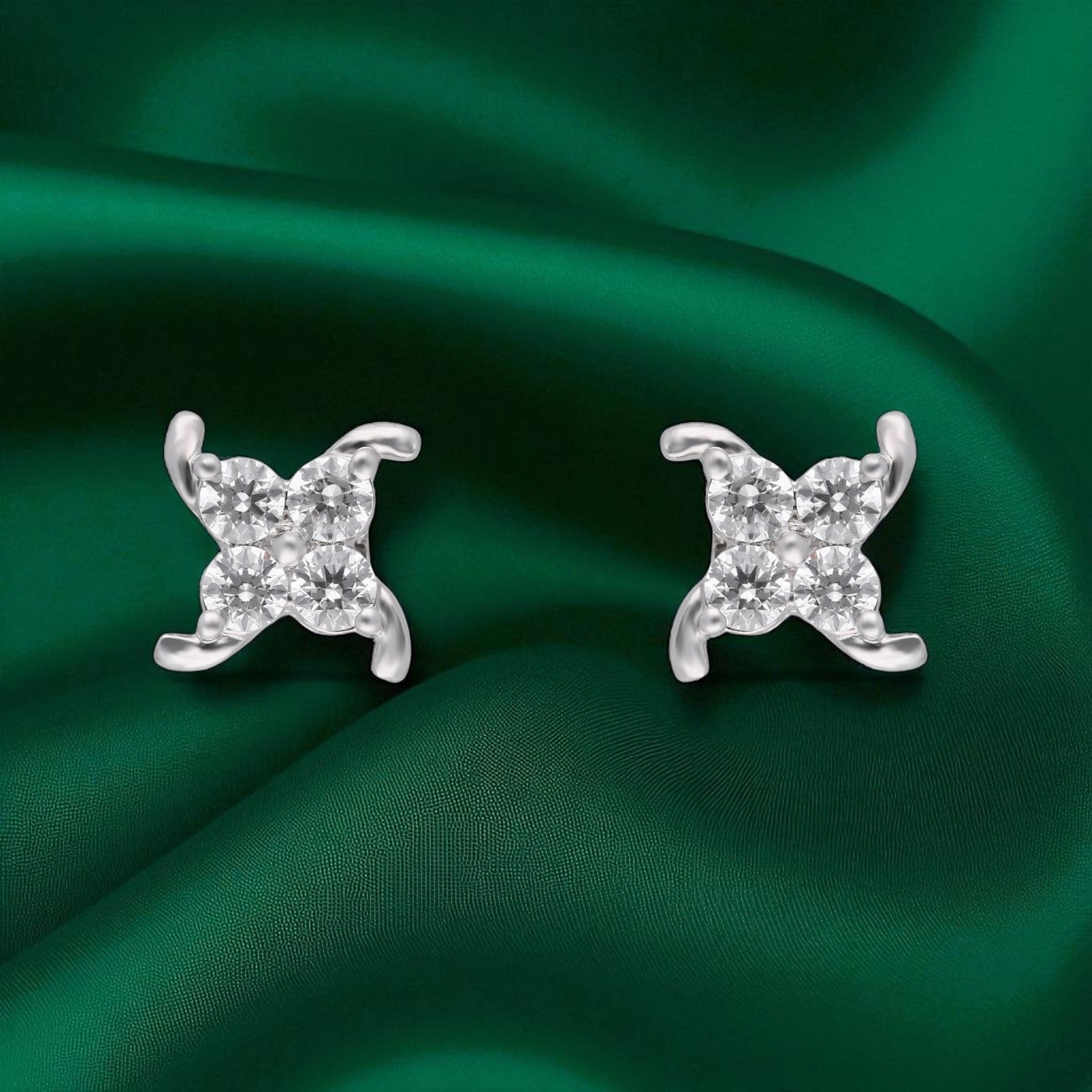 Clustered Brilliance Diamond-Style Stud Earrings in Sterling Silver | SKU : 0022196361, 0022194978, 0003904725