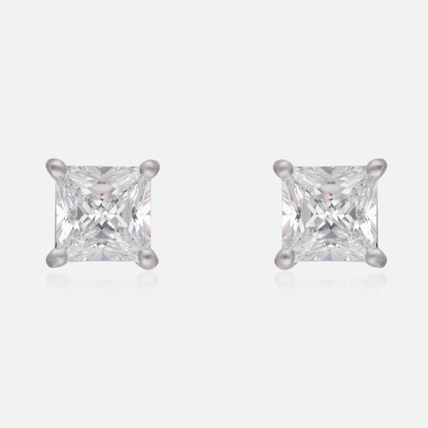 Princess-Cut Cubic Zirconia Solitaire Stud Earrings in Sterling Silver | SKU : 0022196422, 0022195036, 0003904787